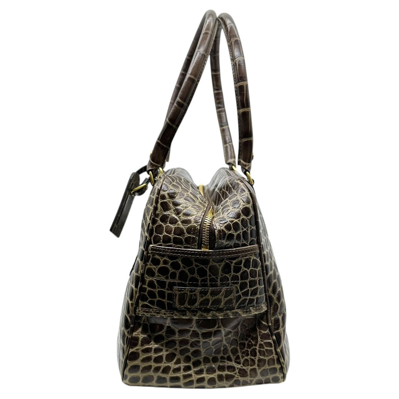 J.M.WESTON(ジェイエムウエストン) Croc-embossed leather handbag クロコ 型押し レザー ハンド バッグ ブラウン