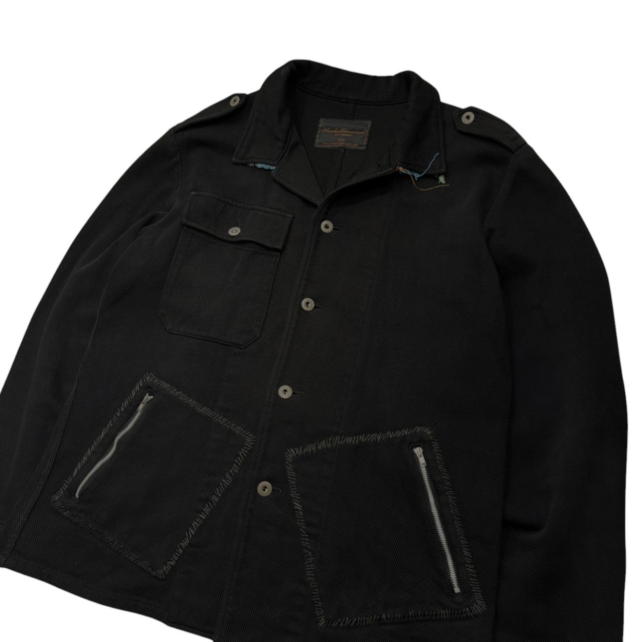 UNDERCOVERISM(アンダーカバイズム) 03SS SCAB Period Afghan Collar Panel Grunge Stitch Jacket SCAB期 襟アフガン切替 グランジ ステッチ ジャケット L ブラック×ブルー 稀少アイテム
