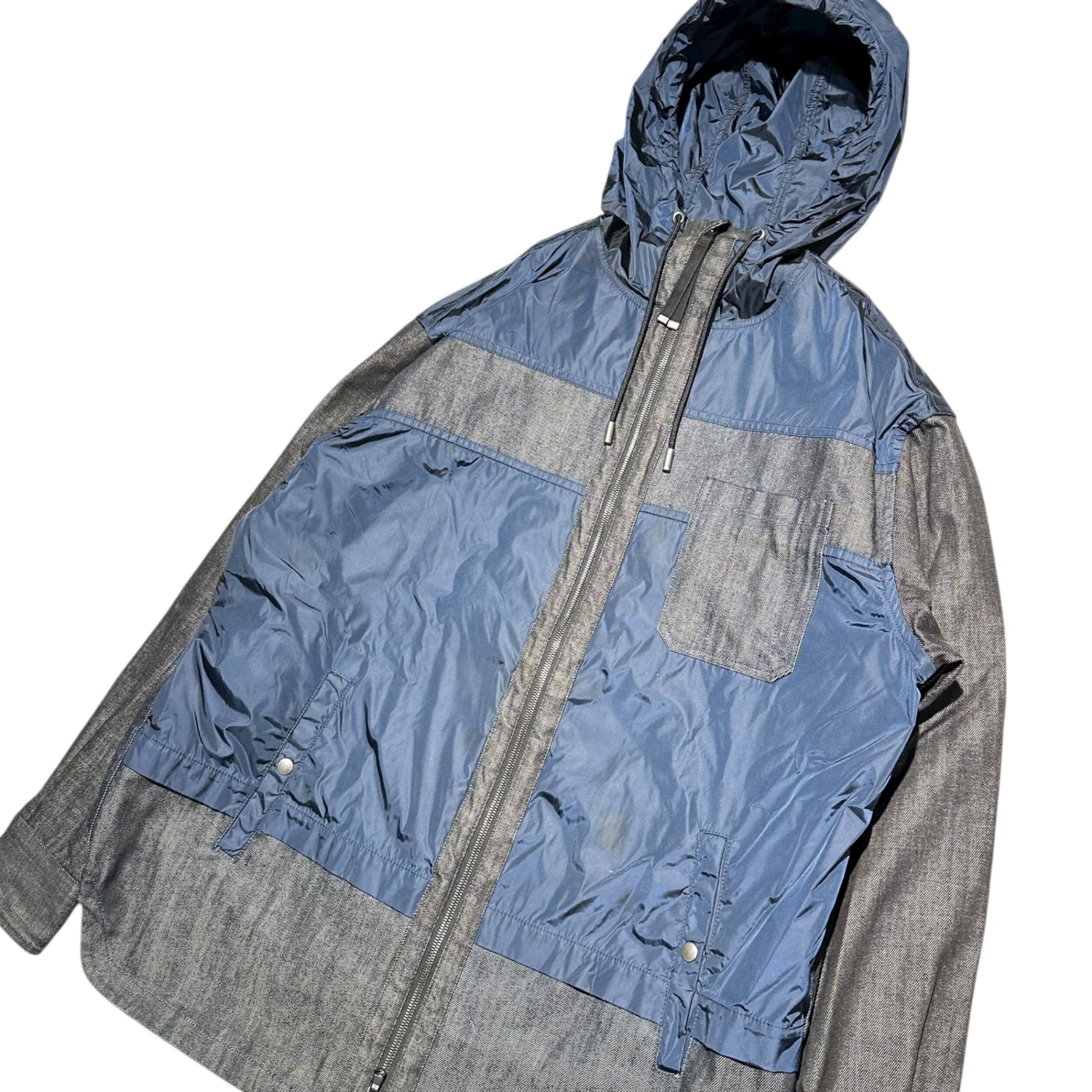 DIESEL BLACK GOLD(ディーゼルブラックゴールド) Denim Panel Hooded Jacket デニム 切替 フーデッド ジャケット 50(XL) ブラック×ネイビー
