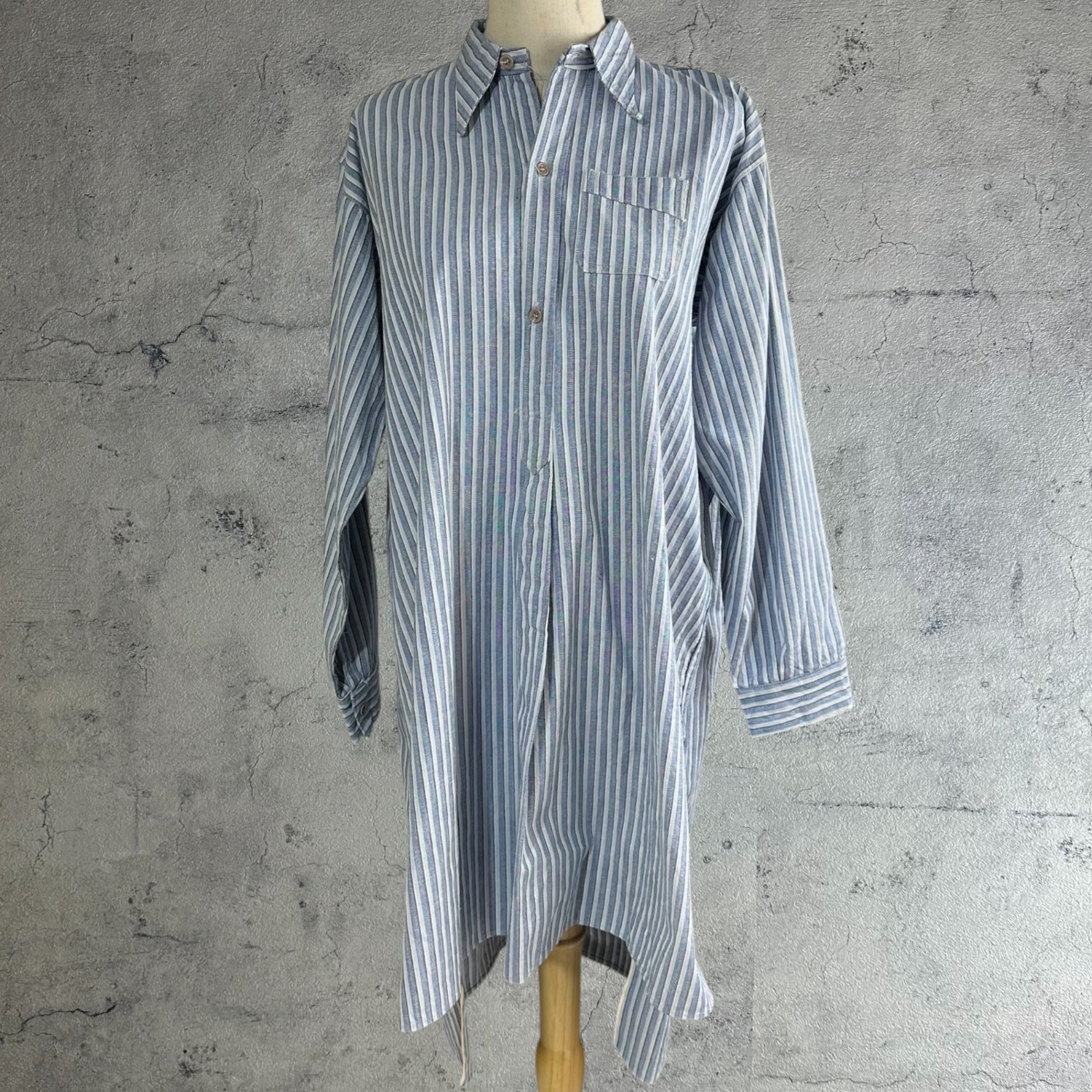 Euro vintage(ヨーロッパヴィンテージ) 30's French Vintage Striped Smock Shirt 30年代 フレンチ ヴィンテージ ストライプ スモック シャツ 110(L～XL相当) ブルー