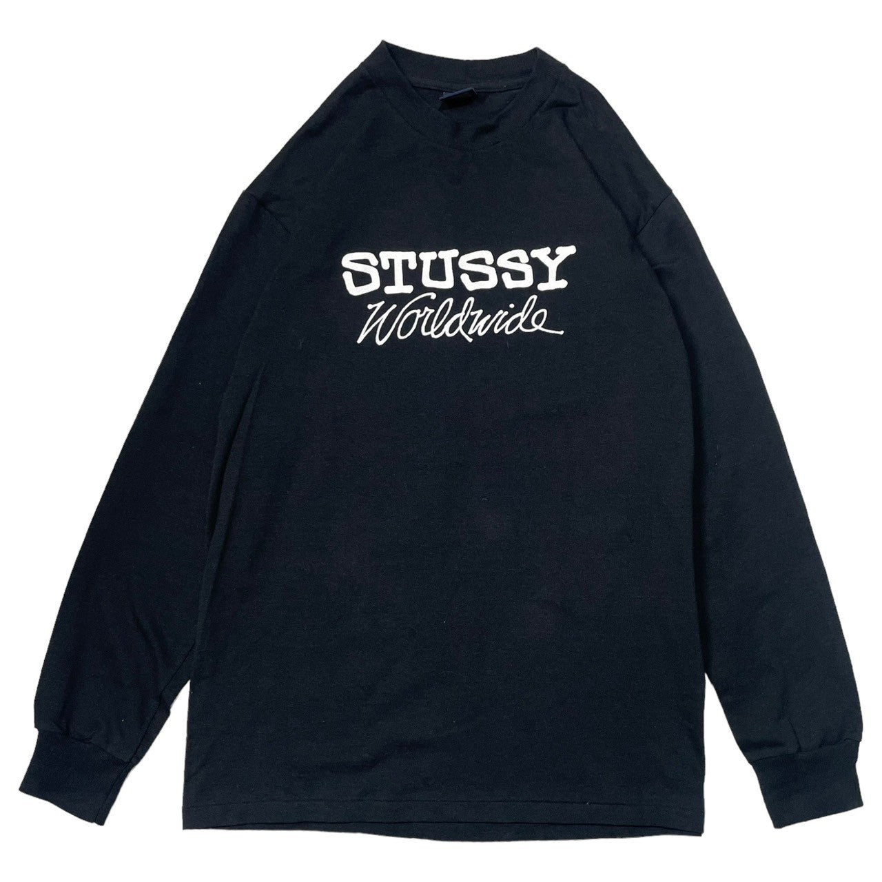 STUSSY(ステューシー) 90's~00's Worldwide ワールドワイド 長袖 カットソー ロンT 紺タグ SIZE M  ブラック×ホワイト 90～00年代 OLD STUSSY