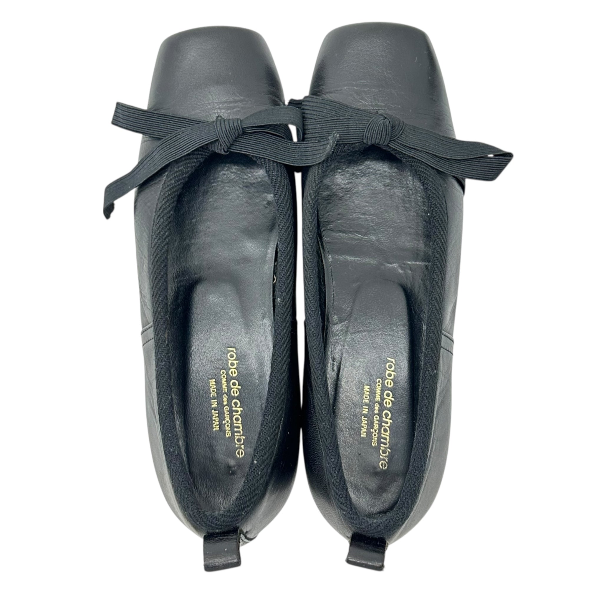 robe de chambre COMME des GARCONS(ローブドシャンブルコムデギャルソン) Square-Toe Ribbon Ballet Shoes スクエアトゥ リボン バレエ シューズ 22.5cm ブラック パンプス フラット ヴィンテージ 稀少アイテム