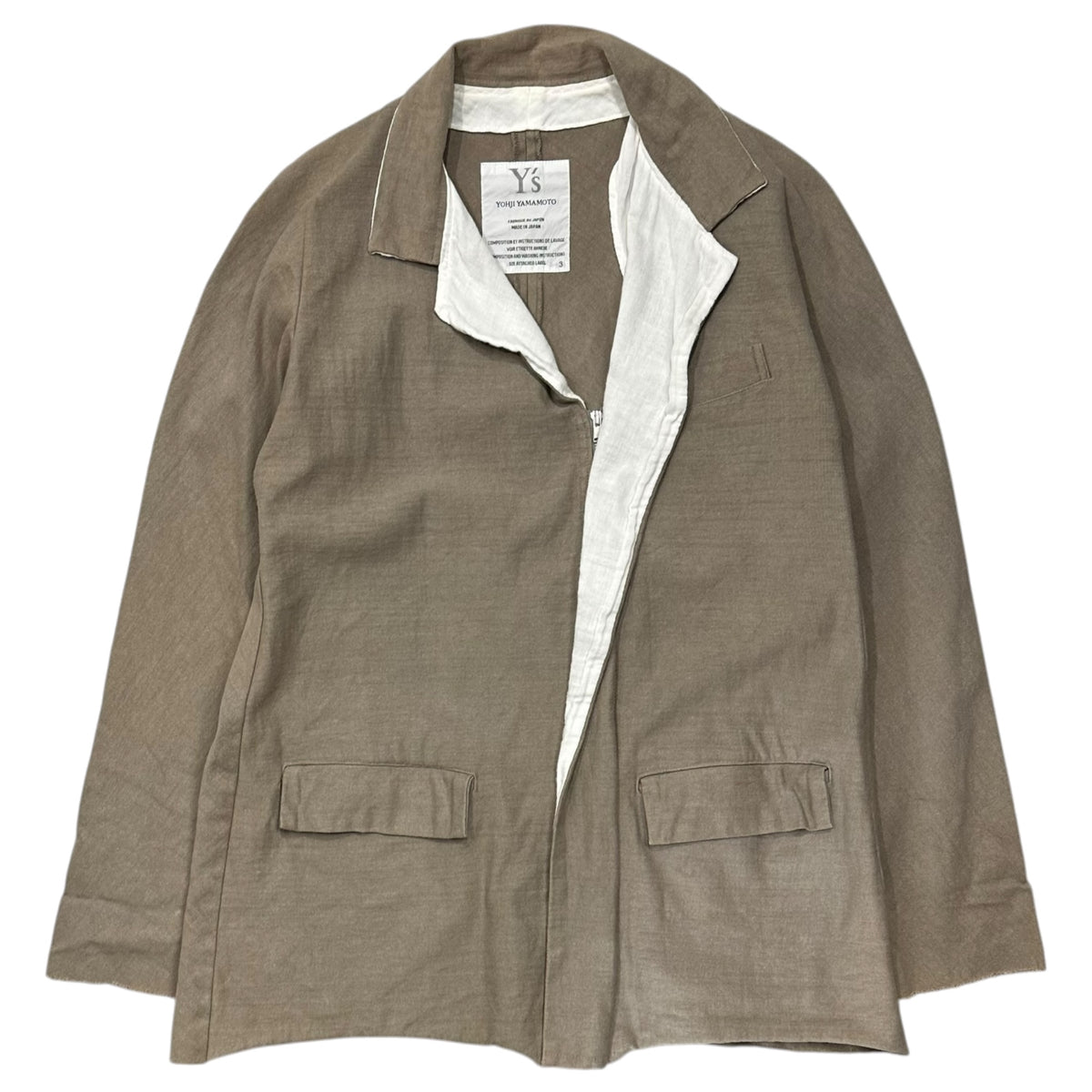 Y's(ワイズ) Raw-Edge Zip-Fly Front Jacket 切りっ放し ジップ フライ フロント ジャケット YX-T36-062 3 ベージュ×ホワイト