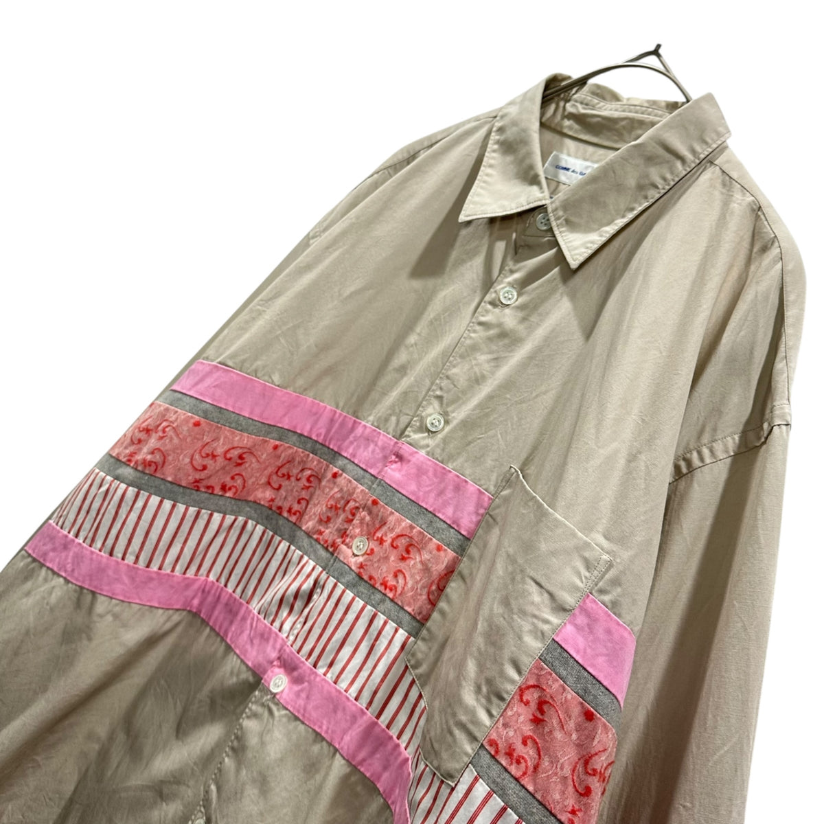 COMME des GARCONS SHIRT(コムデギャルソンシャツ) 1990's Front-Patchwork Regular Collar Shirt フロント パッチワーク レギュラー カラー シャツ M ベージュ×ピンク 90s アーカイブ
