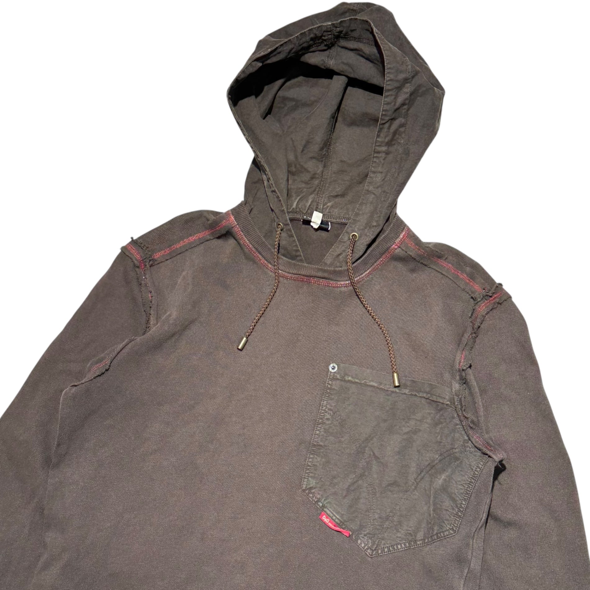 D&G(ディー&ジードルガバドルチェ&ガッバーナ) 00's Different Material Hooded L/S Cut and Sew 異素材切替 フーデッド L/S カットソー L ブラウン Y2K