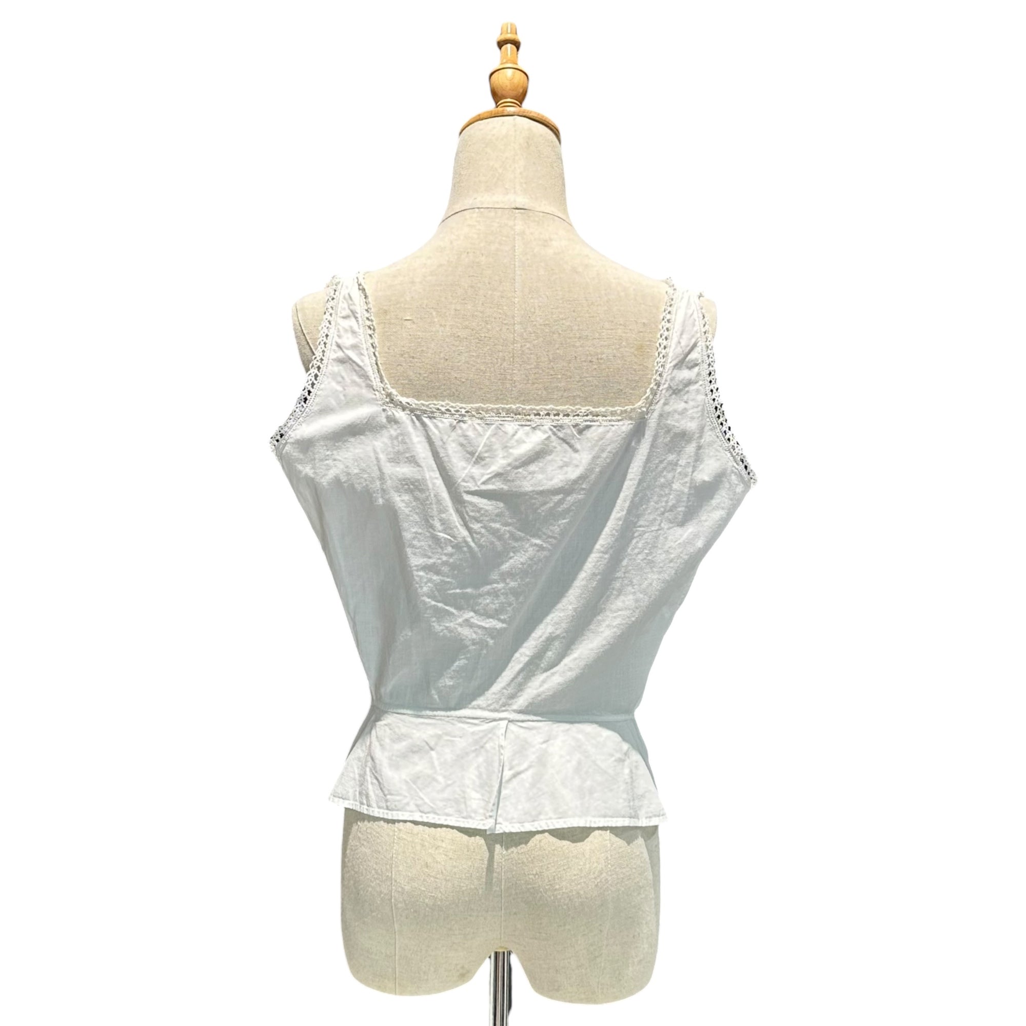 Euro antique(ヨーロッパアンティーク) 1900’s~ crochet lace decorated white cotton corset cover 手編みクロッシェレースのコルセットカバー ブラウス 表記無(M~L程度) ホワイト 20世紀初頭