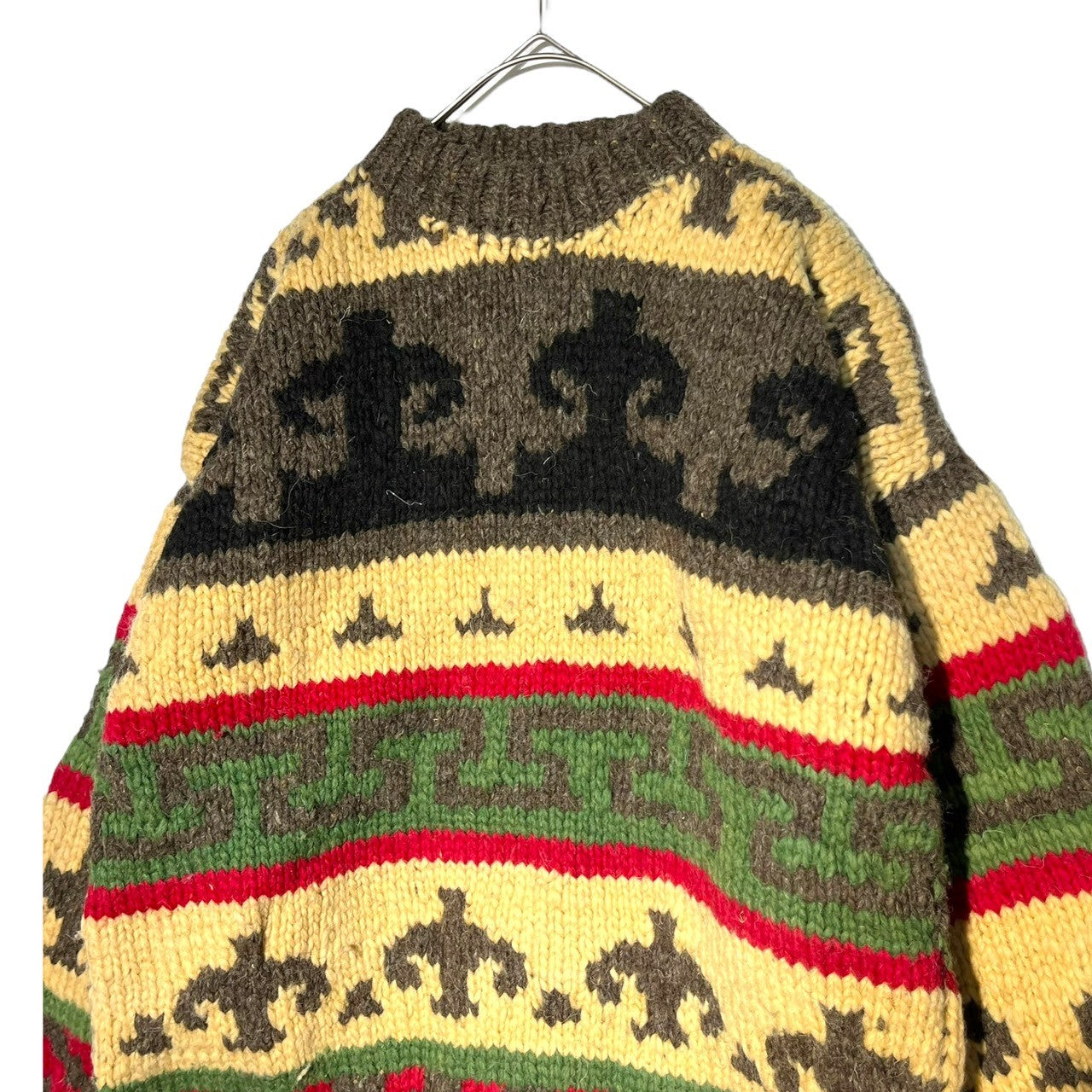 INDIGENOUS DESIGNS(インディアンデザインズ) Ecuador made Indian low gauge knit エクアドル製 インディアン ローゲージ ニット 環境保護 サスティナブル オーガニック M ブラウン×ベージュ