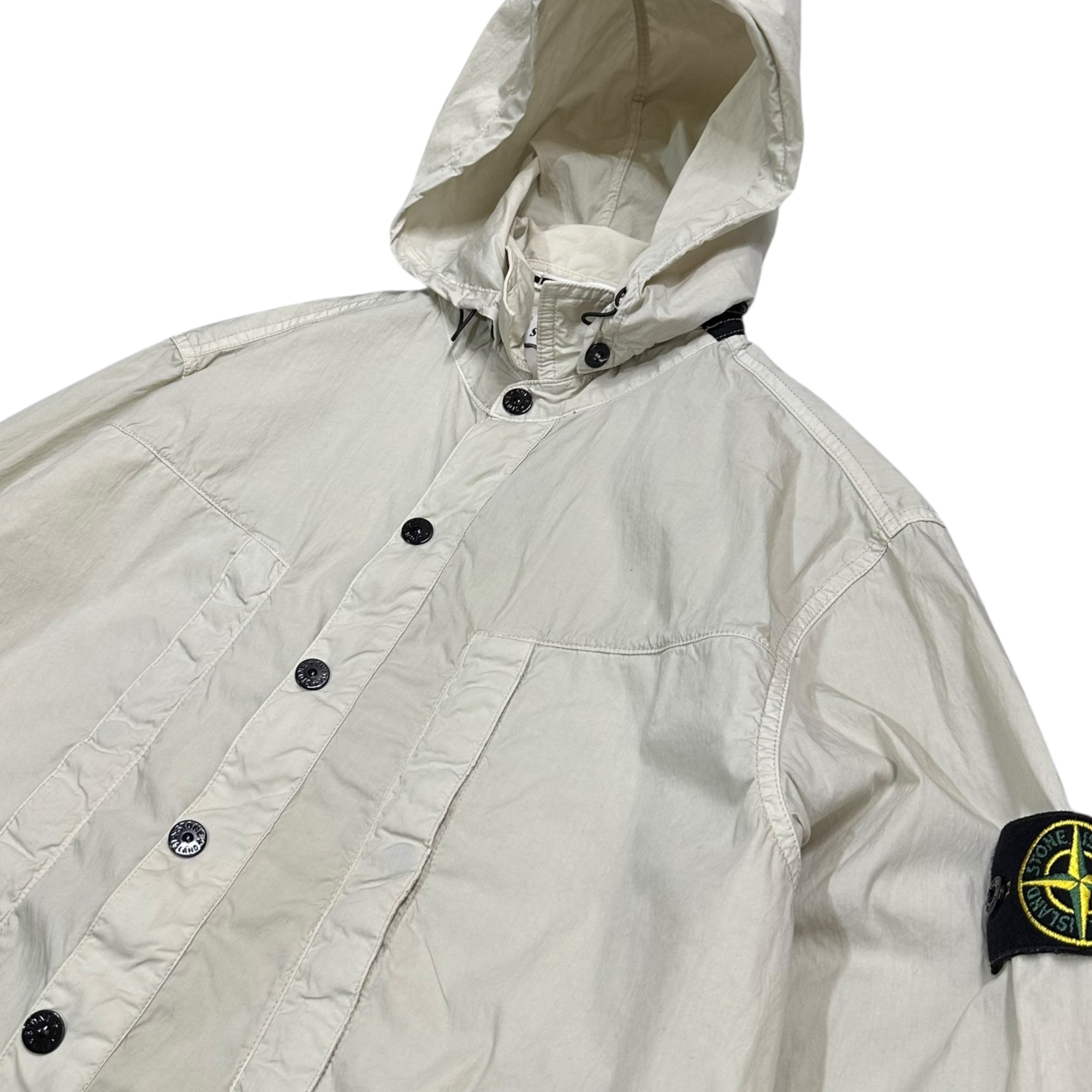 STONE ISLAND(ストーンアイランド) 12SS GARMENT DYED CO/NY HOODED OVERSHIRT ガーメントダイ コットン ナイロン フーデット シャツ 561510820 XL アイボリー マウンテンパーカー ジャケット パーカー