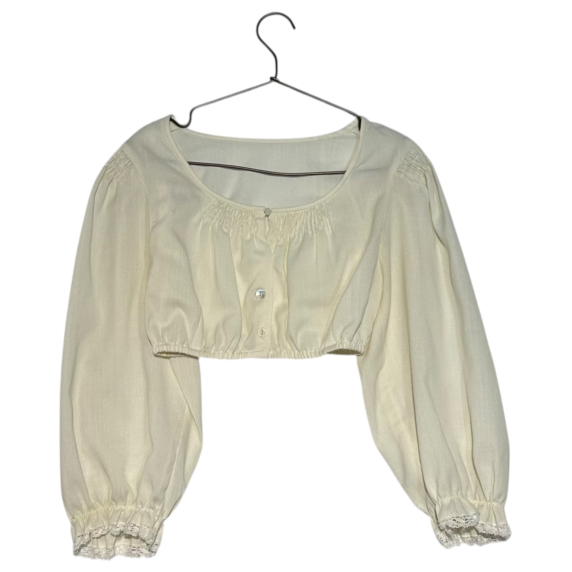 VINTAGE(ヴィンテージ) 80~90's shoulder gathered square short blouse ショルダーギャザー ショート丈ブラウス アイボリー EURO VINTAGE