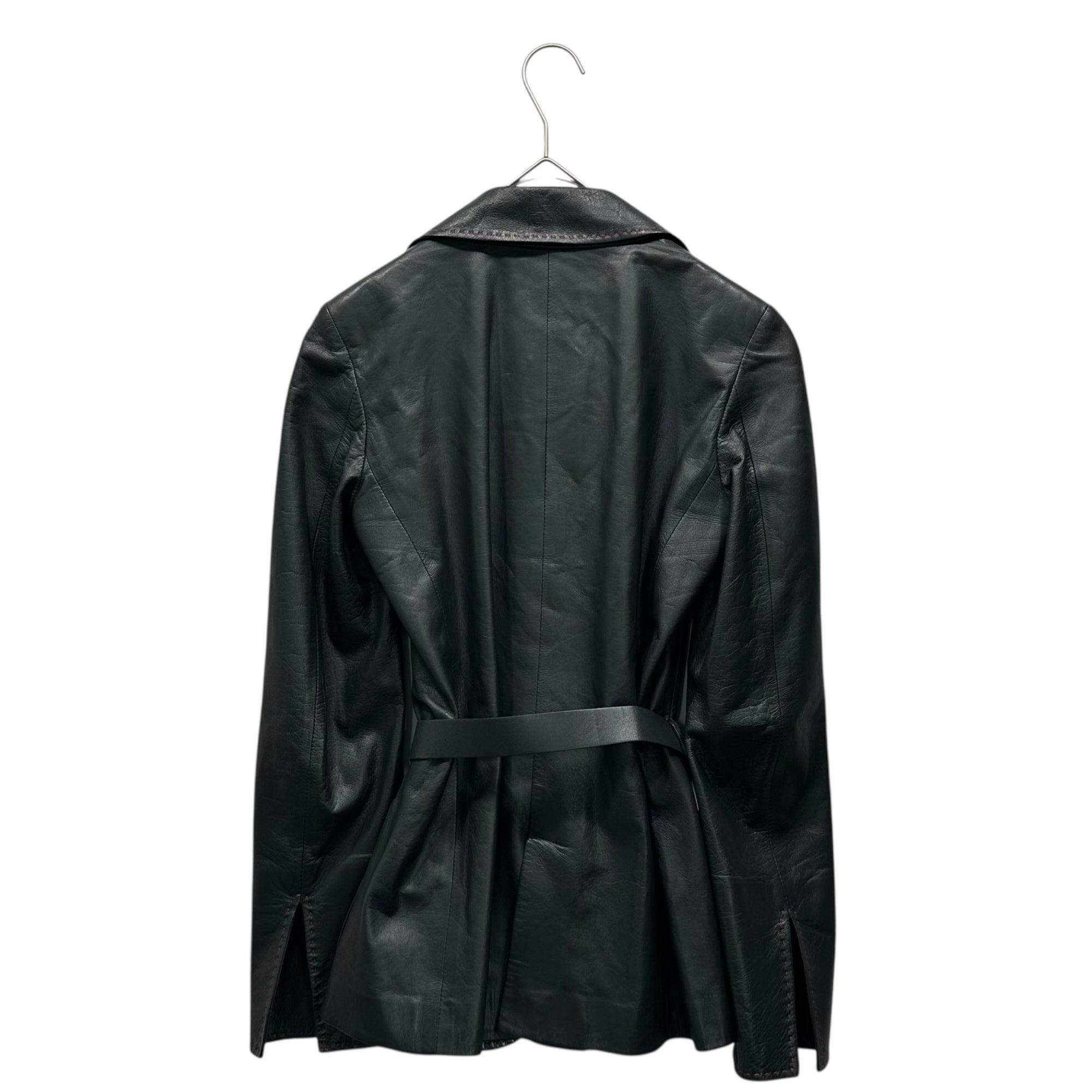 Salvatore Ferragamo(サルヴァトーレフェラガモ) Vintage Red Stitch Leather Tailored Jacket ヴィンテージ レッドステッチ レザー テーラード ジャケット 136180843 XS～S程度 ダークネイビー