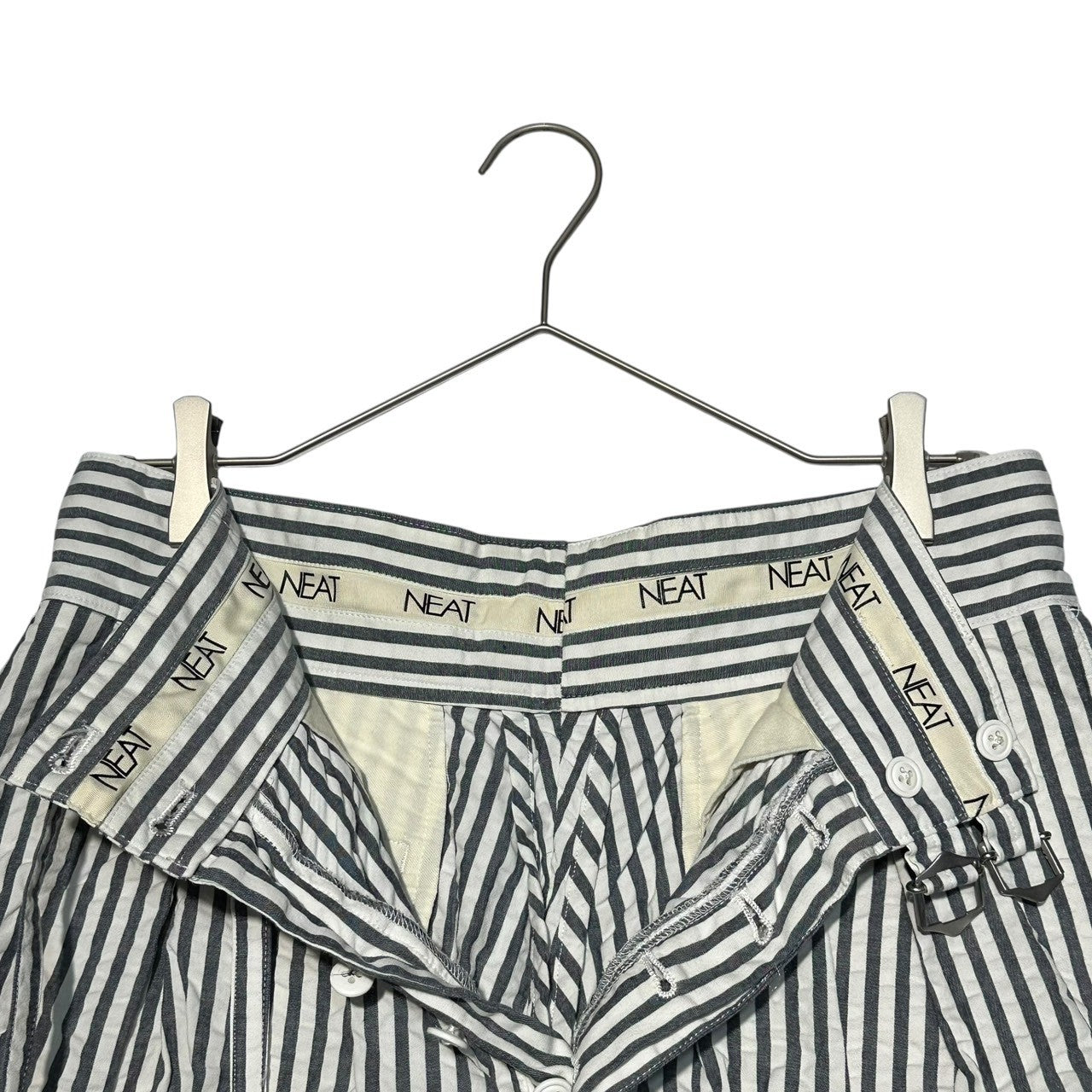 NEAT(ニート) striped gurkha shorts ストライプ グルカ ショーツ ハーフパンツ Ｍ グレー×ホワイト