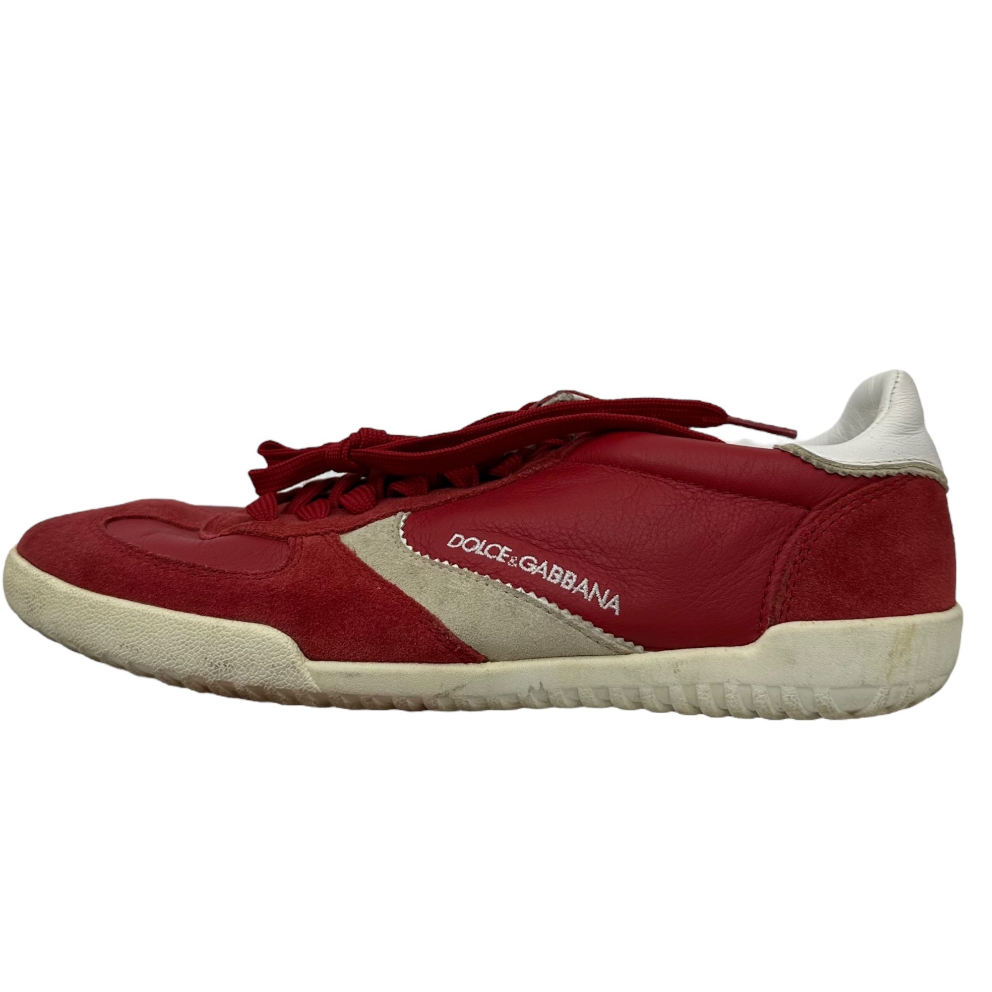 DOLCE&GABBANA(ドルチェ&ガッバーナドルガバ) Suede Leather Low-Cut Sneakers スウェード レザー ローカット スニーカー 7.5(26.5cm程度) レッド×ホワイト