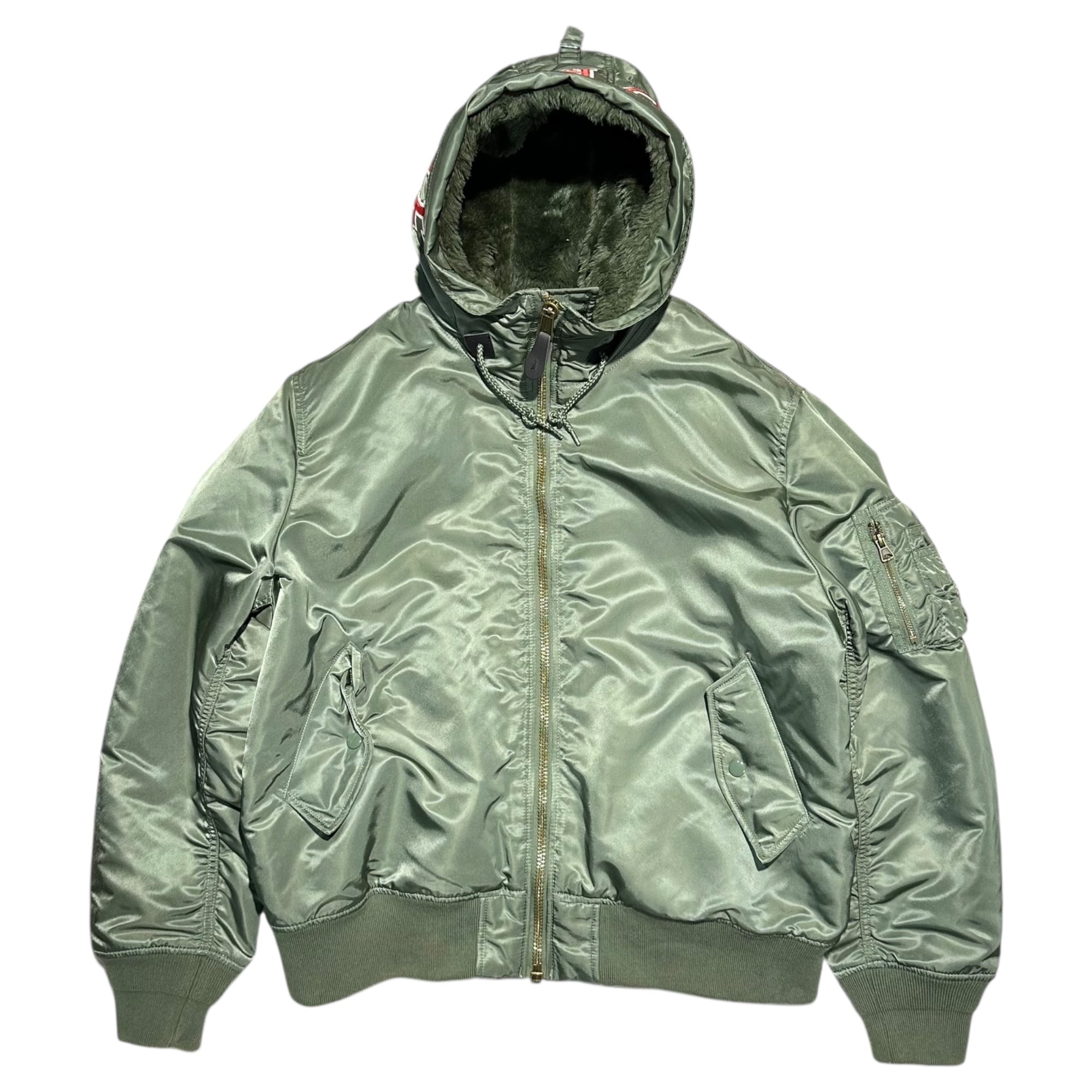 SUPREME(シュプリーム) 21AW Hooded MA-1 フーデット ミリタリー ボンバー ジャケット L オリーブ 21FW ロゴ フライト