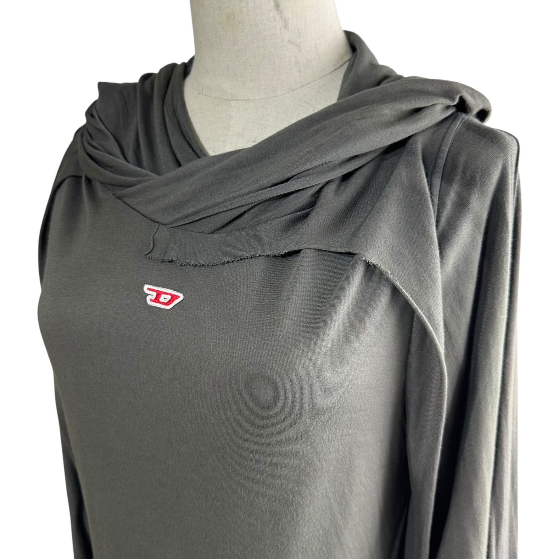 DIESEL(ディーゼル) 24AW T-AGO Destroyed hooded top in layered jersey デストロイ パーカー M グレー カットーソー 薄手