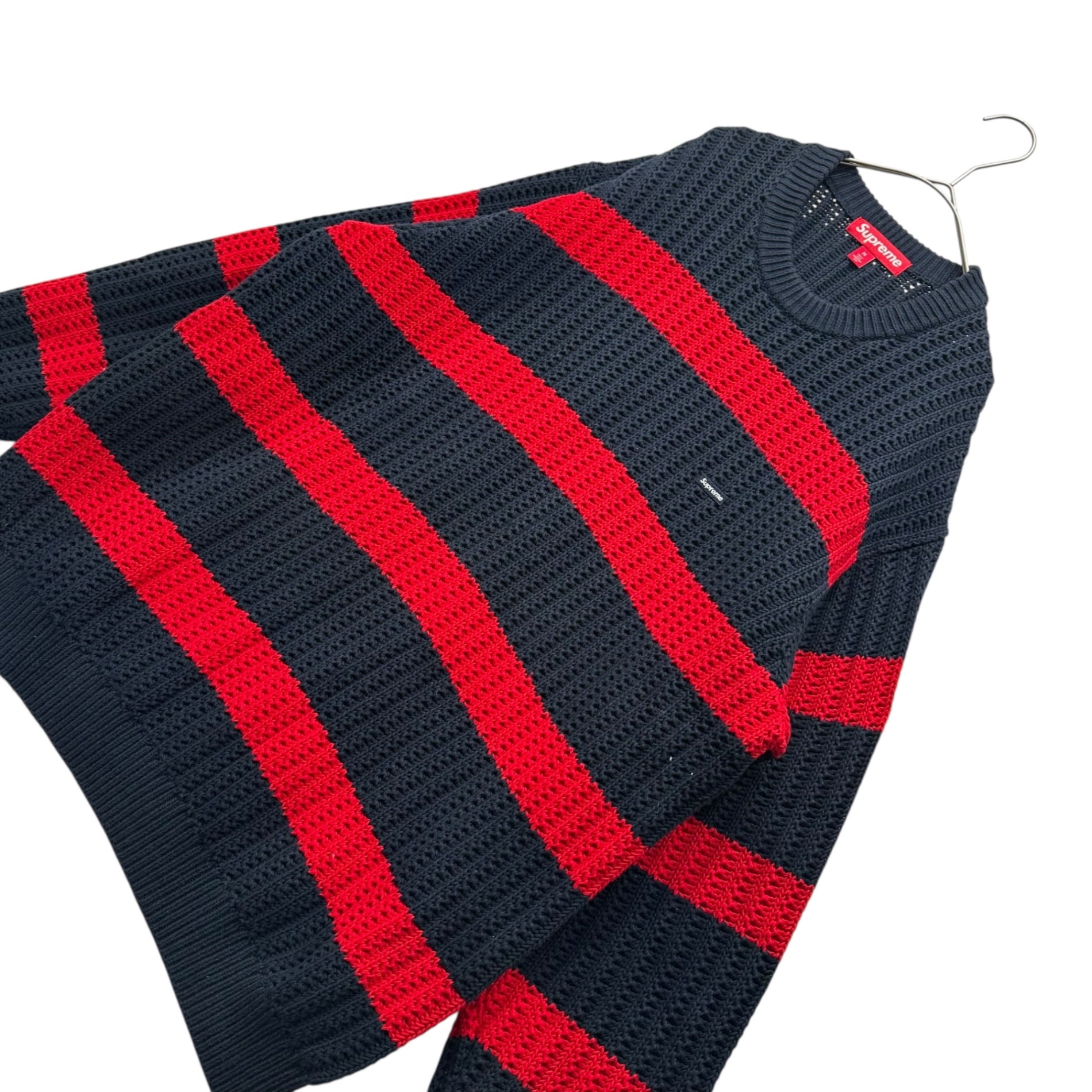 SUPREME(シュプリーム) 25SS Loose Gauge Stripe Small Box Sweater ルーズ ゲージ ストライプ スモール ボックス セーター M ネイビー×レッド ボーダー ニット ロゴ