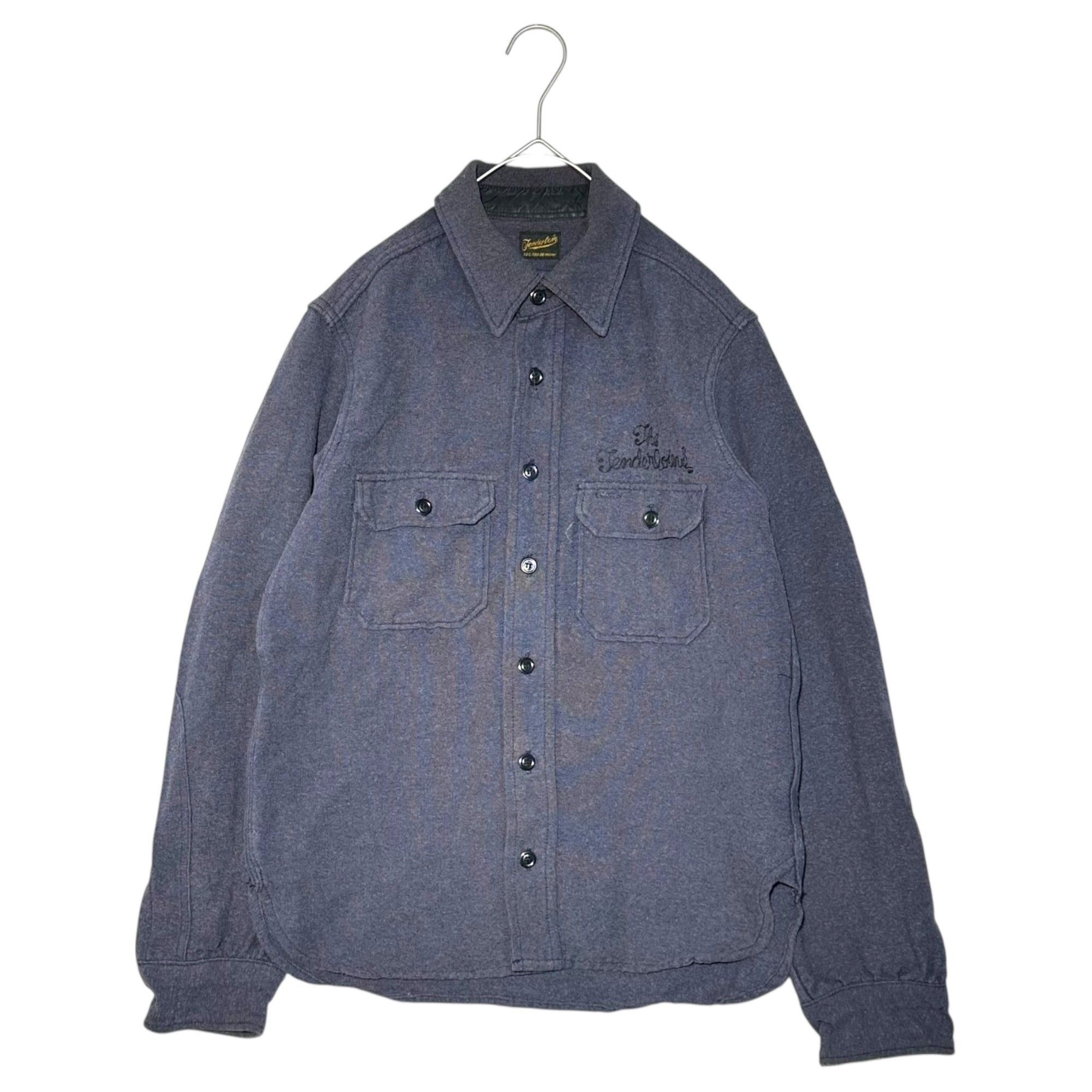 TENDERLOIN(テンダーロイン) Wool cotton box silhouette chain stitch shirt ウール コットン ボックス シルエット チェーン ステッチ シャツ XS ネイビー