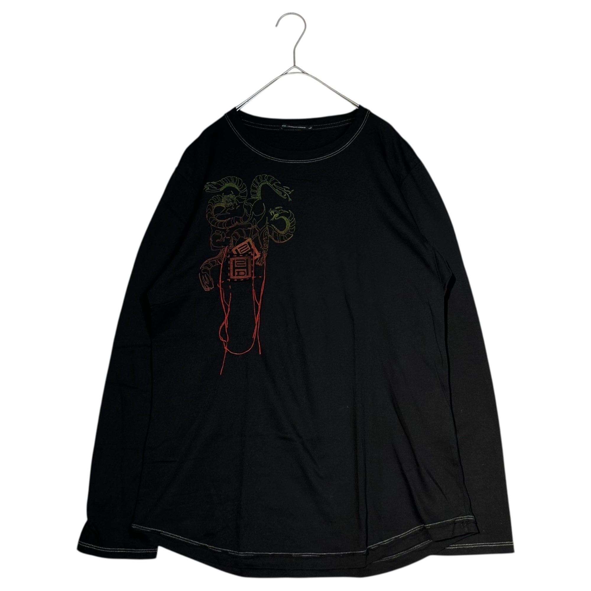 MARITHE FRANCOIS GIRBAUD(マリテフランソワジルボー) 00's Snake Print Hand Embroidery L/S T-Shirt スネーク プリント 手刺繍 長袖 Tシャツ M7-6013 L ブラック Y2K カットソー