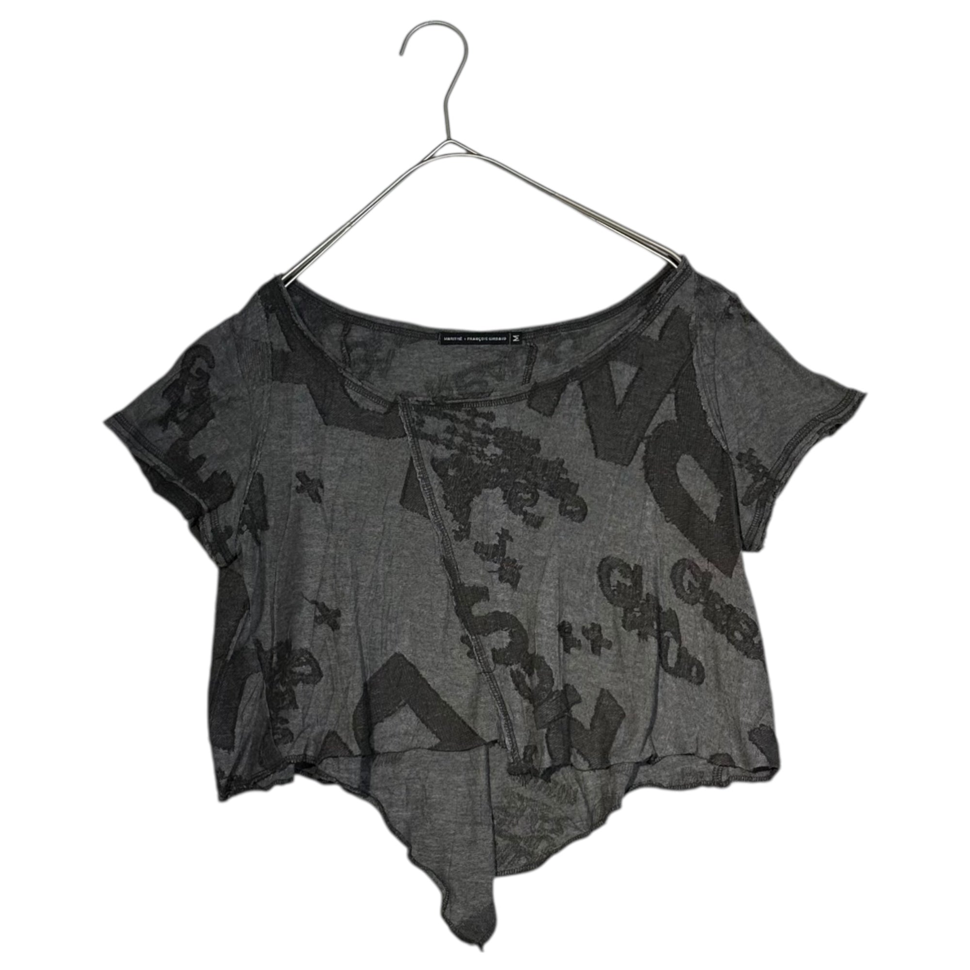 MARITHE FRANCOIS GIRBAUD(マリテフランソワジルボー) 00's Logo Jacquard Short Length Asymmetrical Cut and Sewn ロゴ ジャガード ショート丈 アシンメトリー カットソー F6-6580 M グレー Y2K Tシャツ 半袖 へそ出し