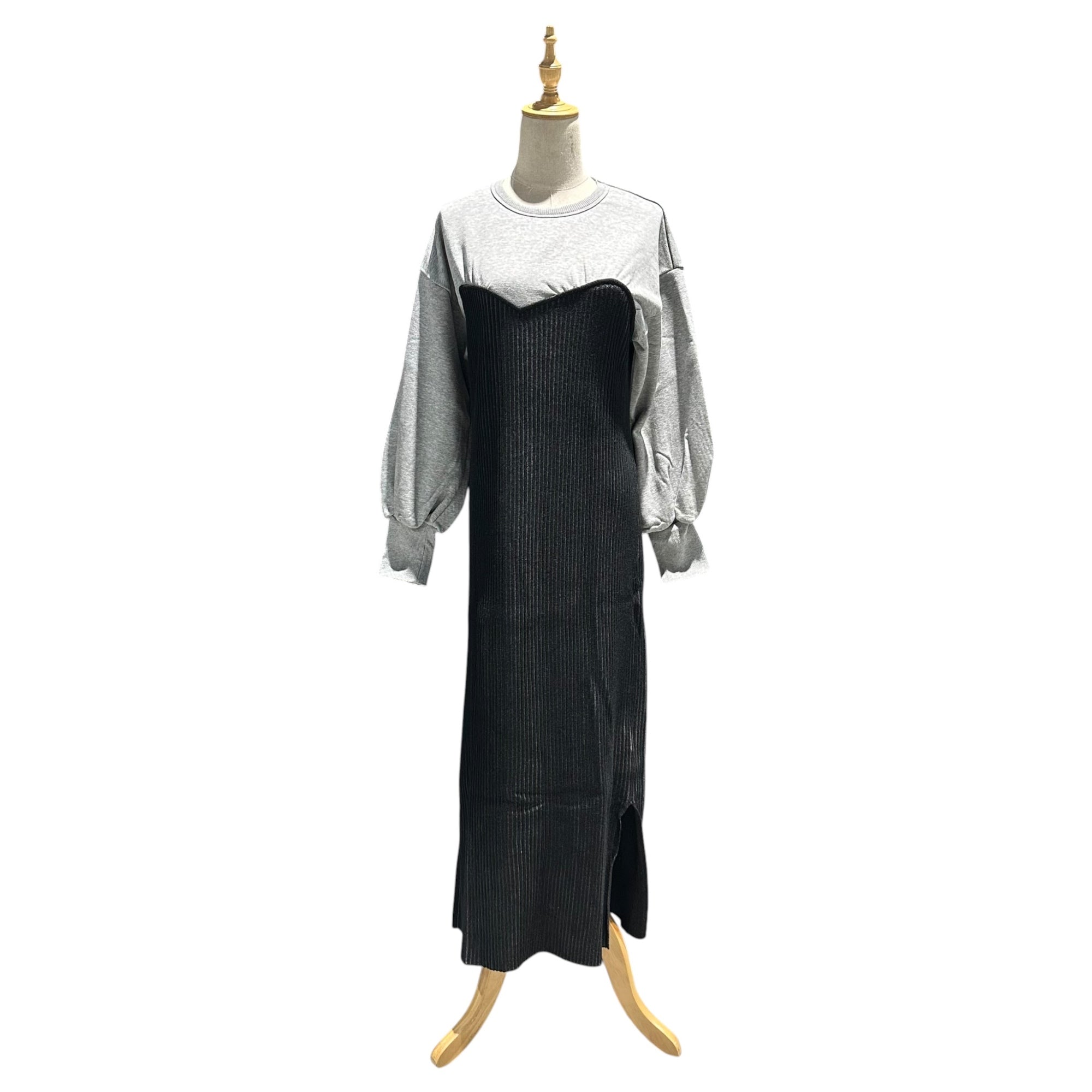 Ameri(アメリ) SWEAT KNIT DRESS スウェット ニット ワンピース 02020530951 M グレー×ブラック