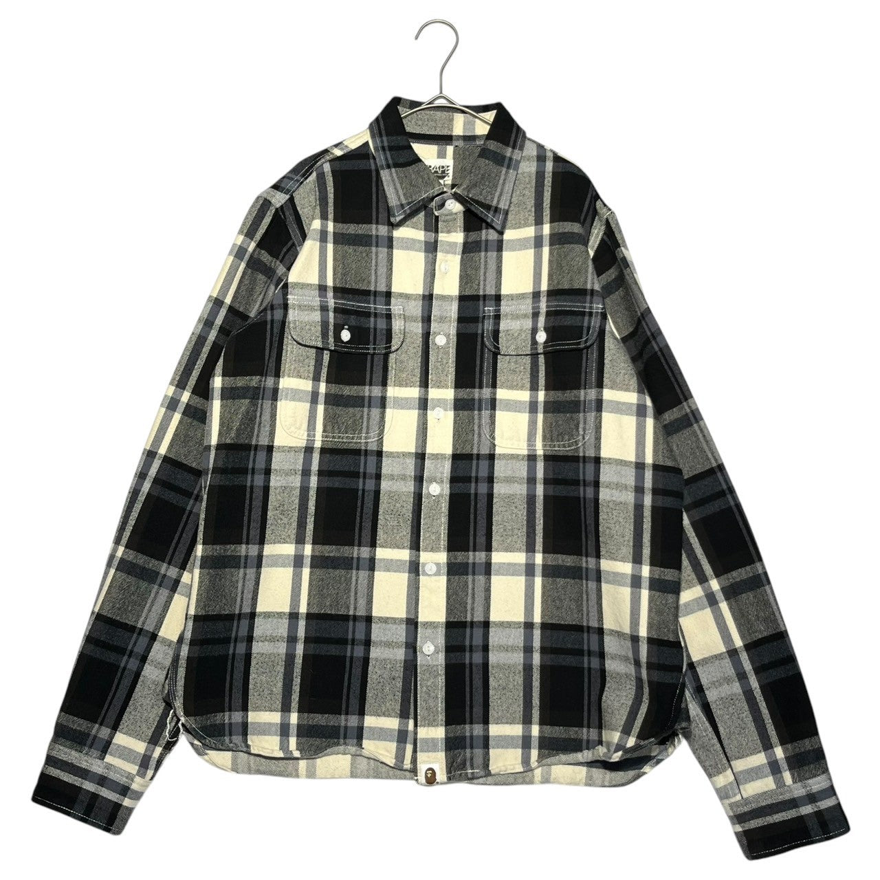 BAPE BY A BATHING APE(ベイプ バイ アベイシングエイプ) 00's tartan check flannel shirt タータンチェック フランネル シャツ L ネイビー×グレー 厚手　ジャケット