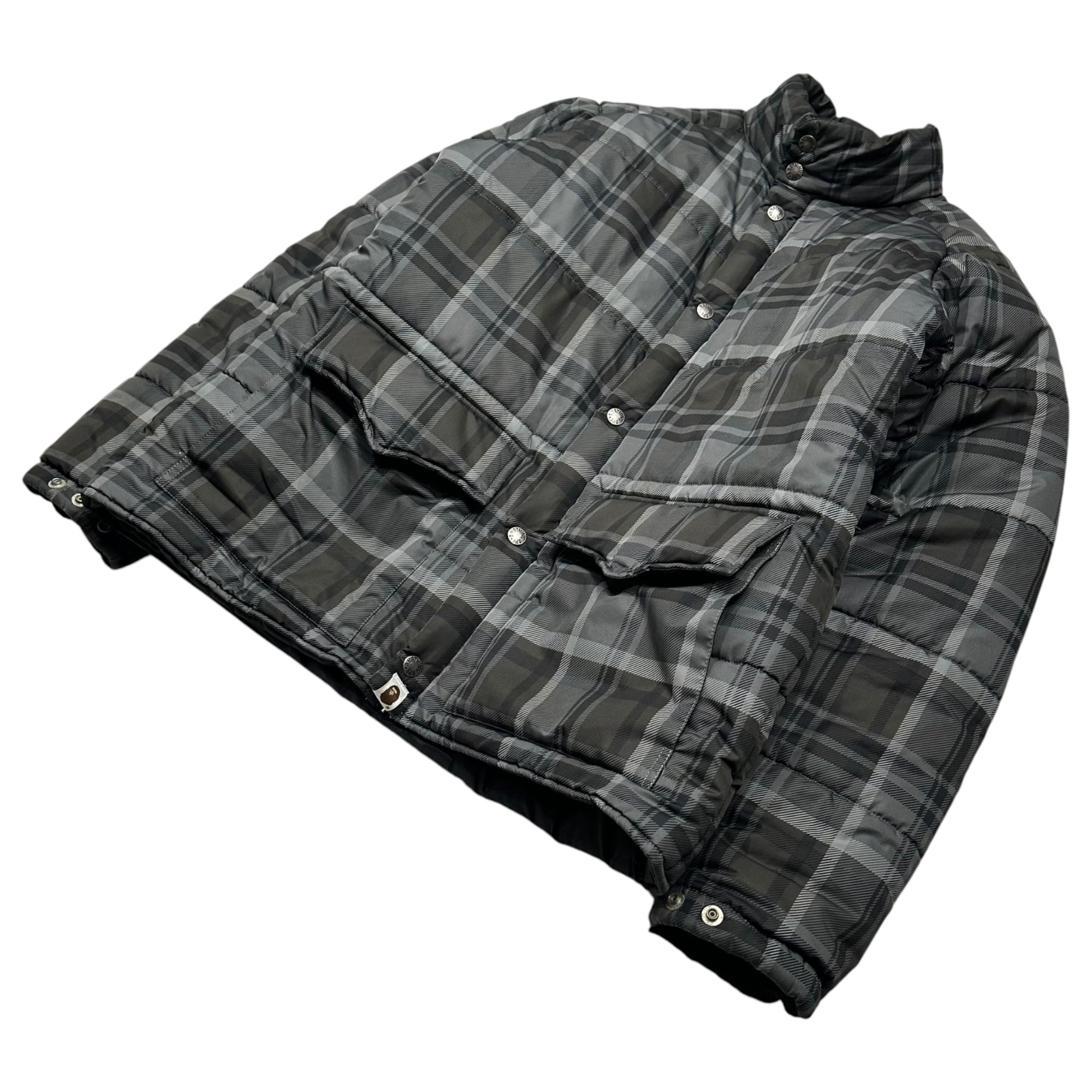 A BATHING APE(アベイシングエイプ) 2000's Tartan Padded Jacket タータンチェック パテッド ジャケット M グレー 中綿