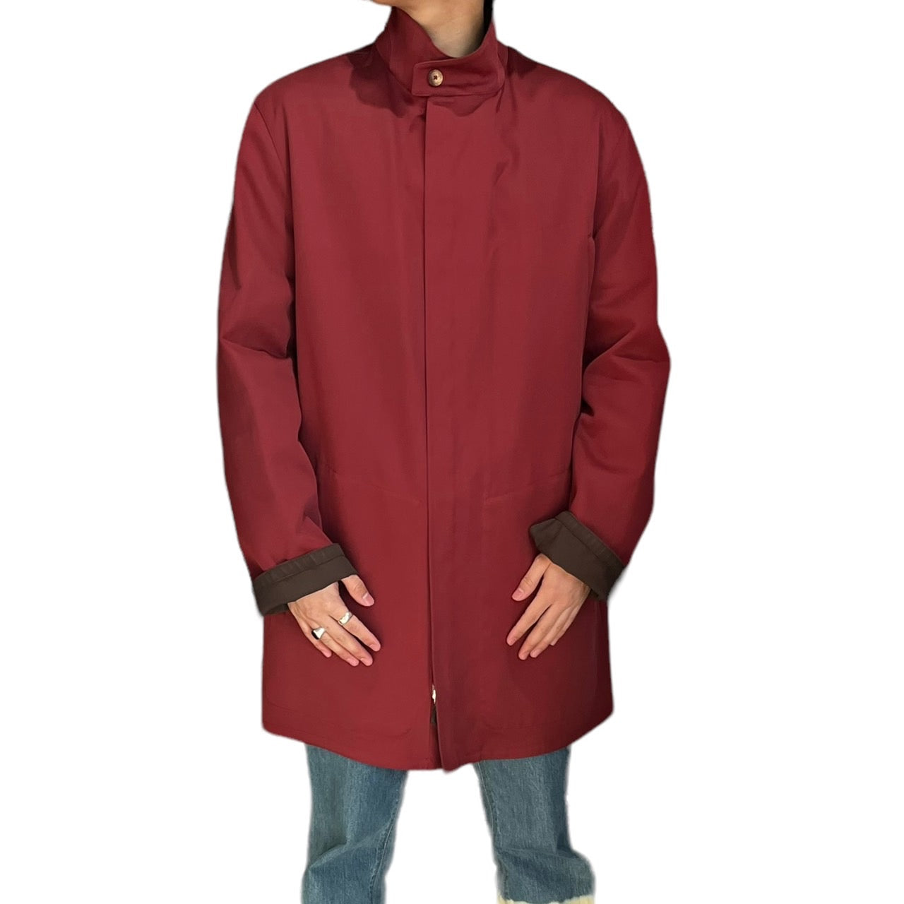 HERMES(エルメス) water repellent stand collar coat/撥水スタンドカラーコート/コットンコート 52(XLサイズ程度) ワインレッド 2004～2009年モデル