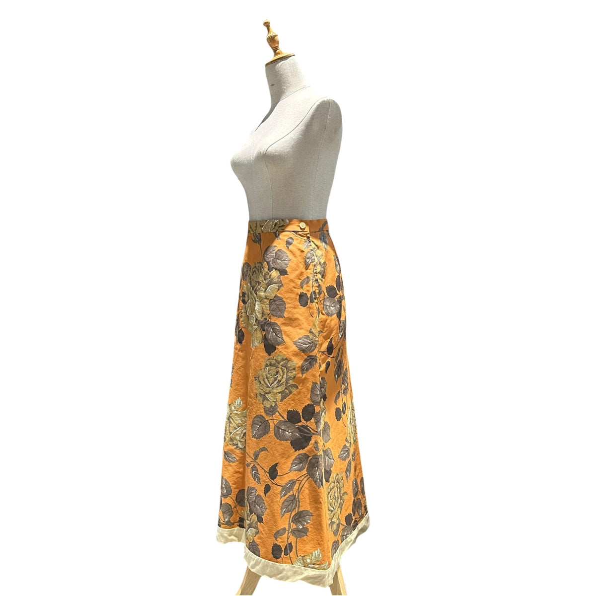 JUNYA WATANABE COMME des GARCONS(ジュンヤワタナベコムデギャルソン) 1997SSRose-Patterned Hem-Paneled Long Skirt 薔薇柄 裾切替 ロング スカート JS-04020M M オレンジ×ブラウン AD1996 90s アーカイブ
