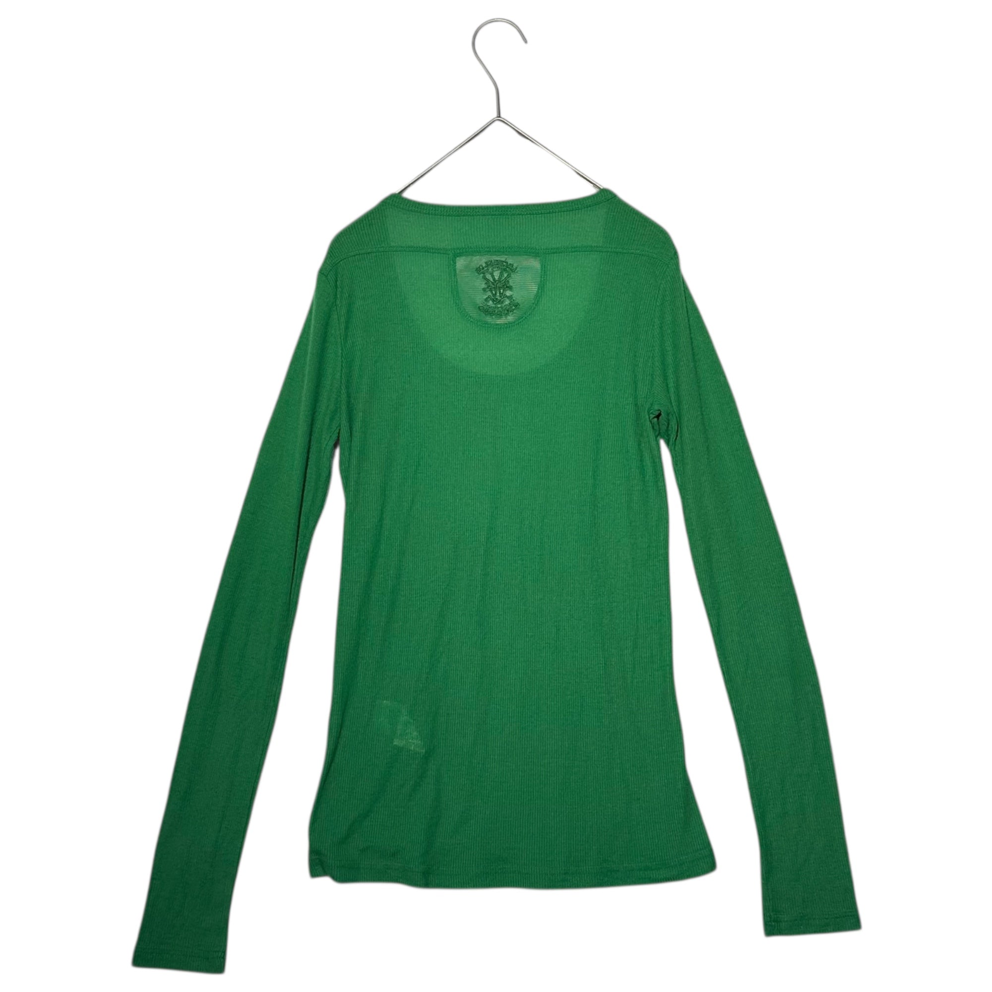 MARITHE FRANCOIS GIRBAUD(マリテフランソワジルボー) 00's Mesh Logo Long-Sleeve T-Shirt メッシュ ロゴ 長袖 カットソー F7-6079 S グリーン Y2K