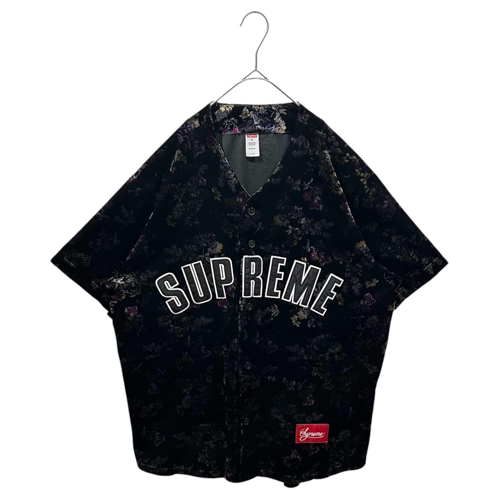 SUPREME(シュプリーム) 2019AW  Floral Velour Baseball Jersey フローラル ベロア ベースボール ジャージィ シャツ M ブラック×パープル