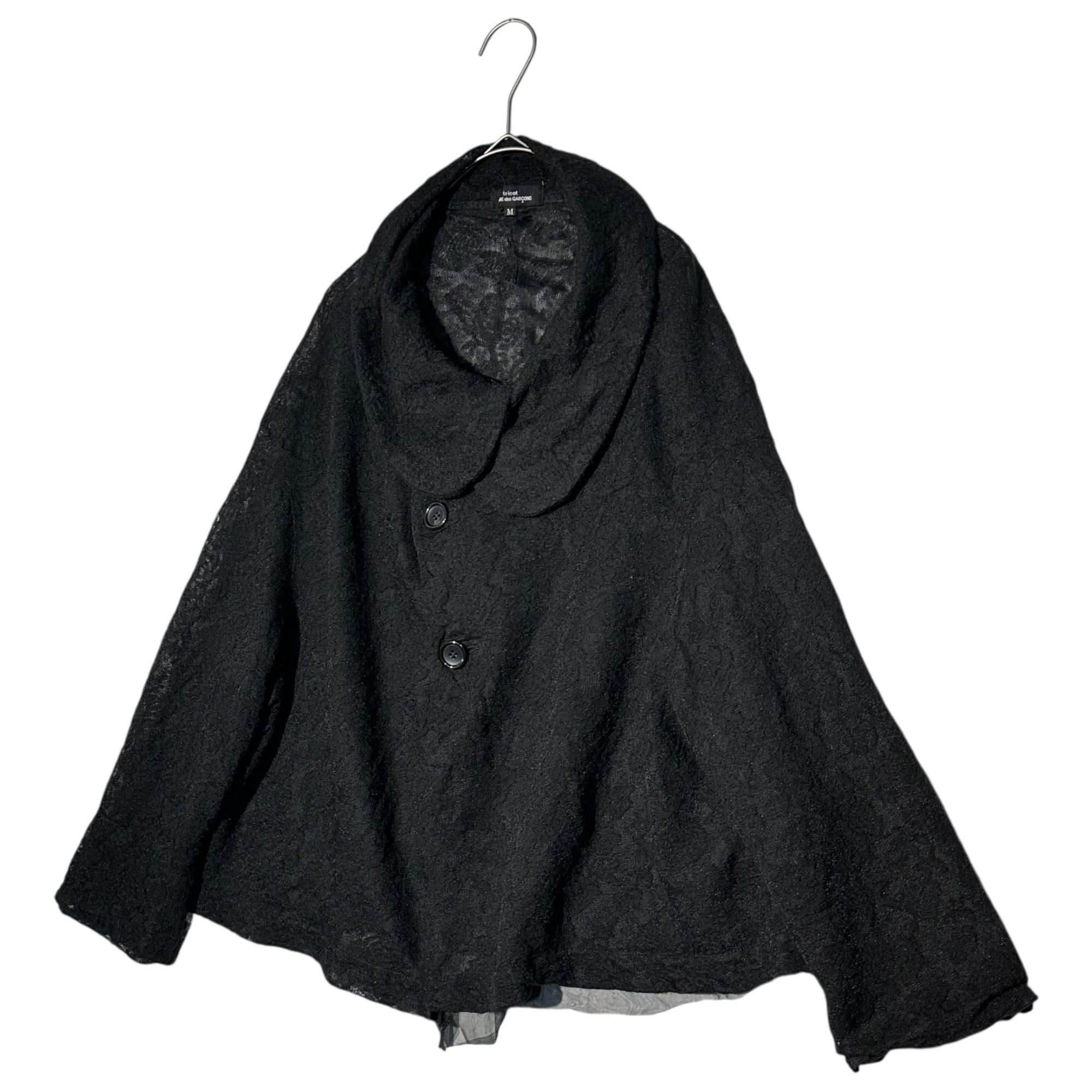 tricot COMME des GARCONS(トリココムデギャルソン) 12AW Asymmetrical Lace Round Collar Jacket アシンメトリー レース 丸襟 ジャケット TJ-T016 M ブラック AD2012