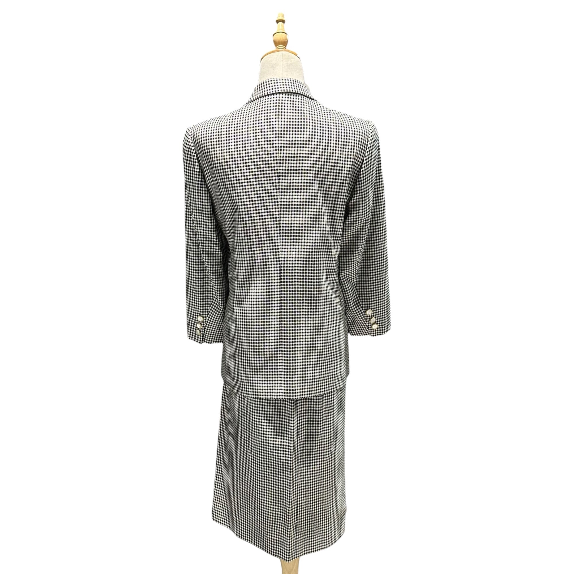 Burberry’s(バーバリーズ) 1990's Houndstooth Double-Dreasted Blazer Setup 千鳥柄 ダブル ブレザー スカート セットアップ FJ051-666 7AR ホワイト×ブラック 90年代 ヴィンテージ テーラード ジャケット ウール シルク 上下