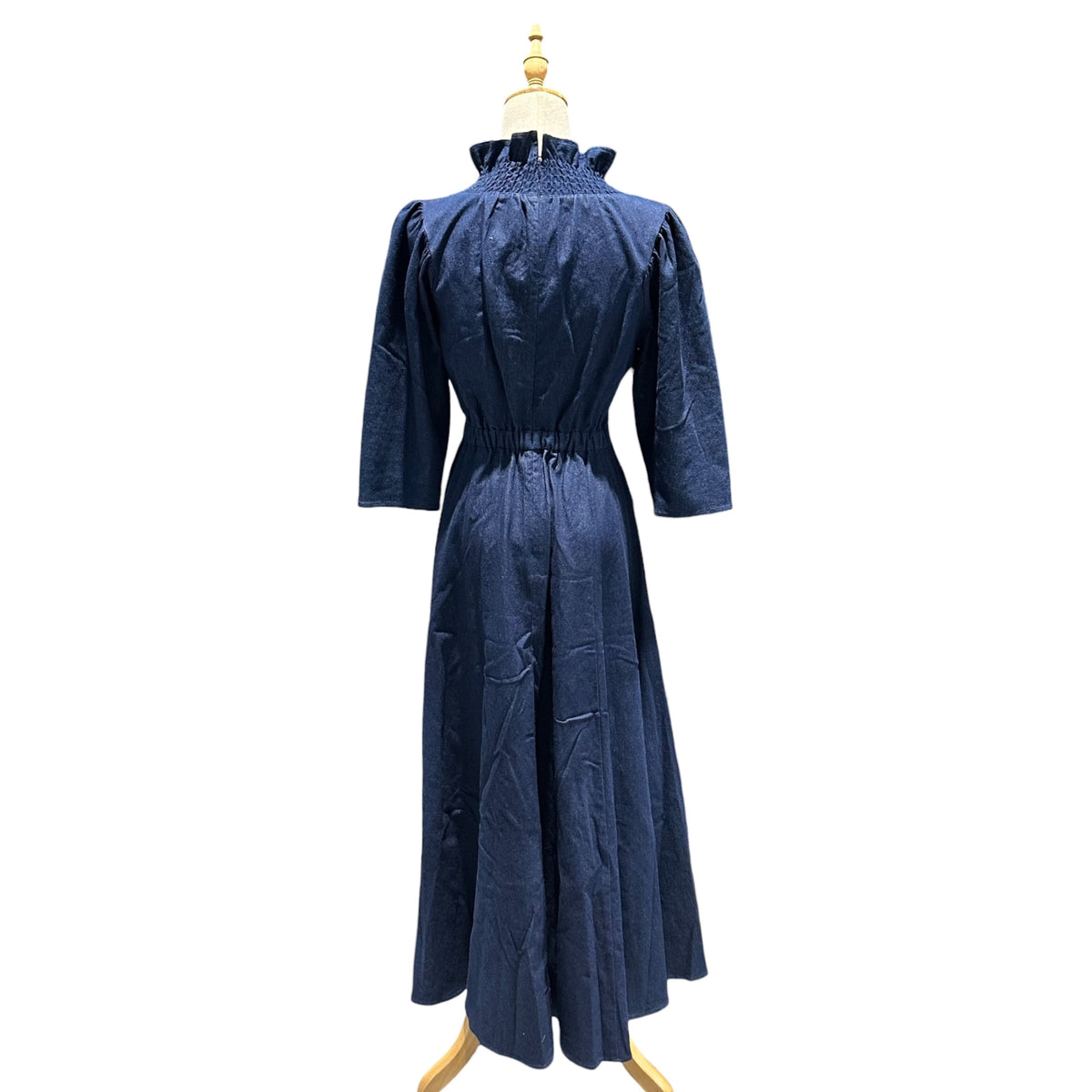 AMRI(アメリ) SHIRRING COLLAR DENIM DRESS シャーリング カラー  デニム ワンピース 02210560180 M インディゴ 長袖