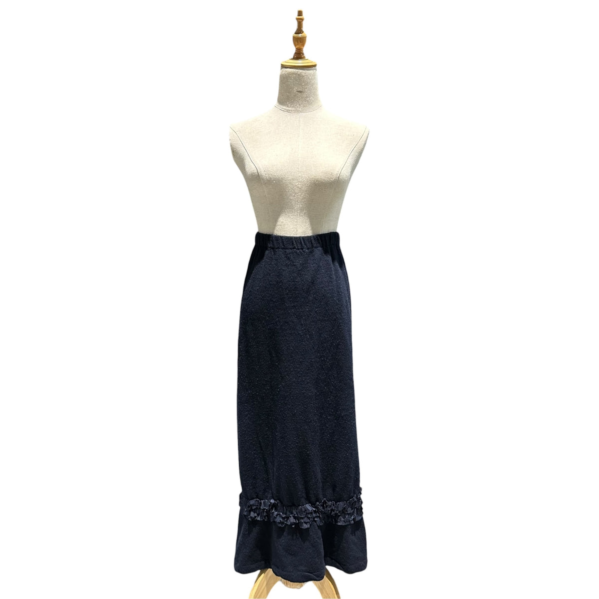 robe de chambre COMME des GARCONS(ローブドシャンブルコムデギャルソン) 1999AW Hem-Detail Piece-Dyed Long Wool Skirt 裾デザイン装飾 製品染め ロング ウール スカート RT-040370 FREE ネイビー AD1999