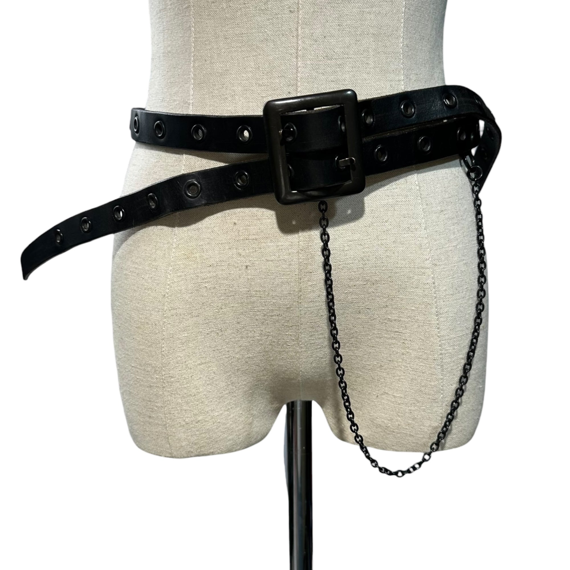 Y's Red Label(ワイズレッドレーベル) Punk Double-Chain Leather Belt パンク チェーン 2連 レザー ベルト ブラック