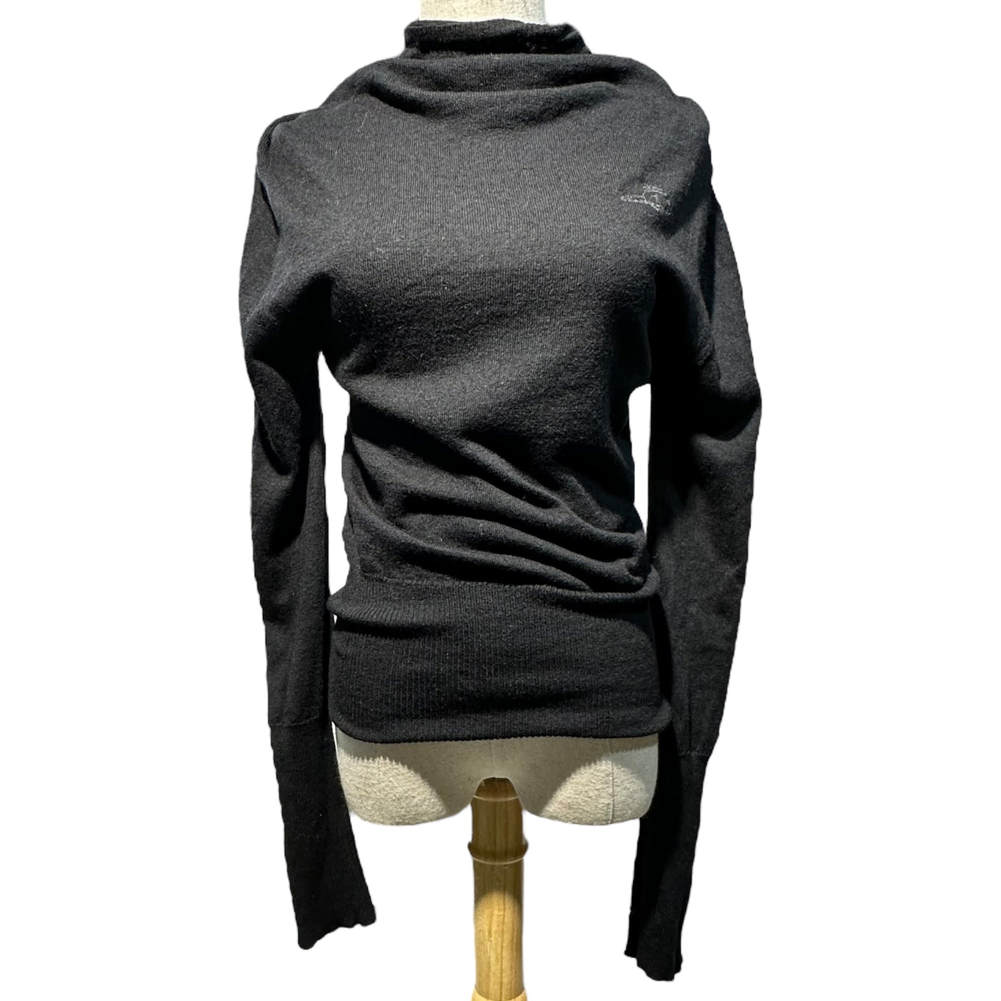 Vivienne Westwood(ヴィヴィアンウエストウッド) Orb Logo Print Wool Distorted Knit オーブ ロゴ プリント ウール 変形 ニット 12-04-192010 UNISEX SM ブラック ロング リブ