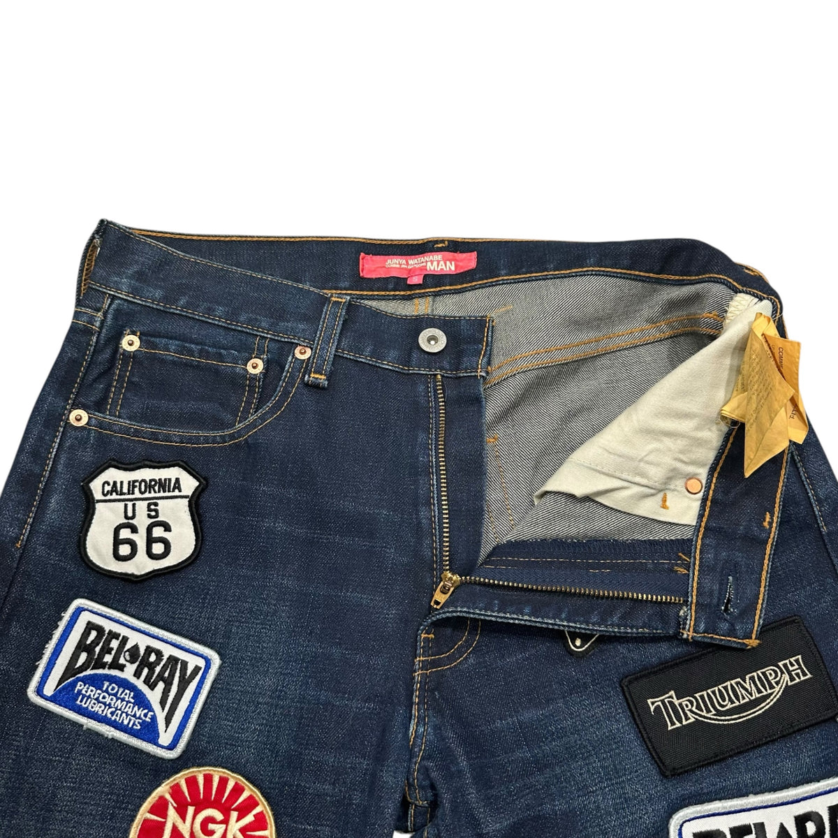 COMME des GARCONS JUNYA WATANABE MAN PINK(コムデギャルソンジュンヤワタナベマンピンク) 2003SS Patch Decorations Denim Pants ワッペン 装飾 デニム パンツ UI-P006 S インディゴ×マルチカラー AD2002
