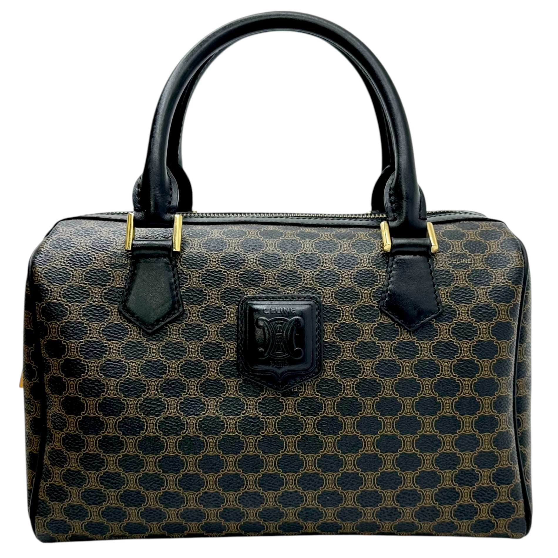 CELINE(セリーヌ) Macadam Pattern Mini Boston Bag マカダム柄 ミニ ボストン バッグ MC99/1 ブラック×ブラウン OLD オールド ハンド