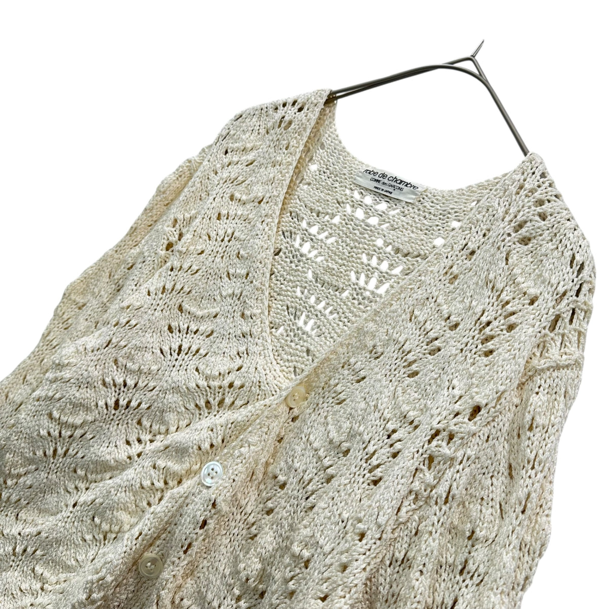 robe de chambre COMME des GARCONS(ローブドシャンブルコムデギャルソン) 1990's Cotton-Rayon Lace-Knit Cardigan コットン レーヨン レース 編み カーディガン RN-020140 FREE オフホワイト AD1989 90s アーカイブ