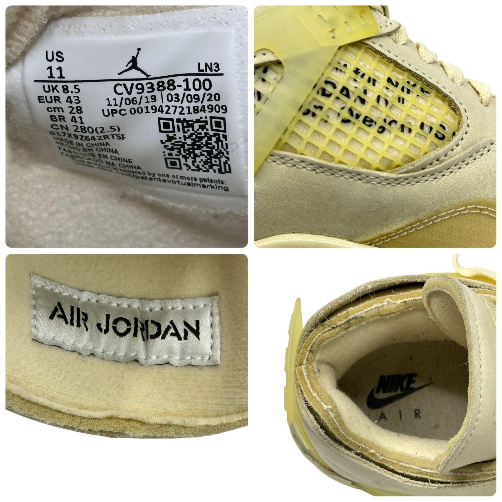 NIKE×Off-White(ナイキ×オフホワイト) Women's Air Jordan 4 SP "Sail" エアジョーダン 4 セイル CV9388-100 28cm アイボリー×ホワイト コラボ スニーカー