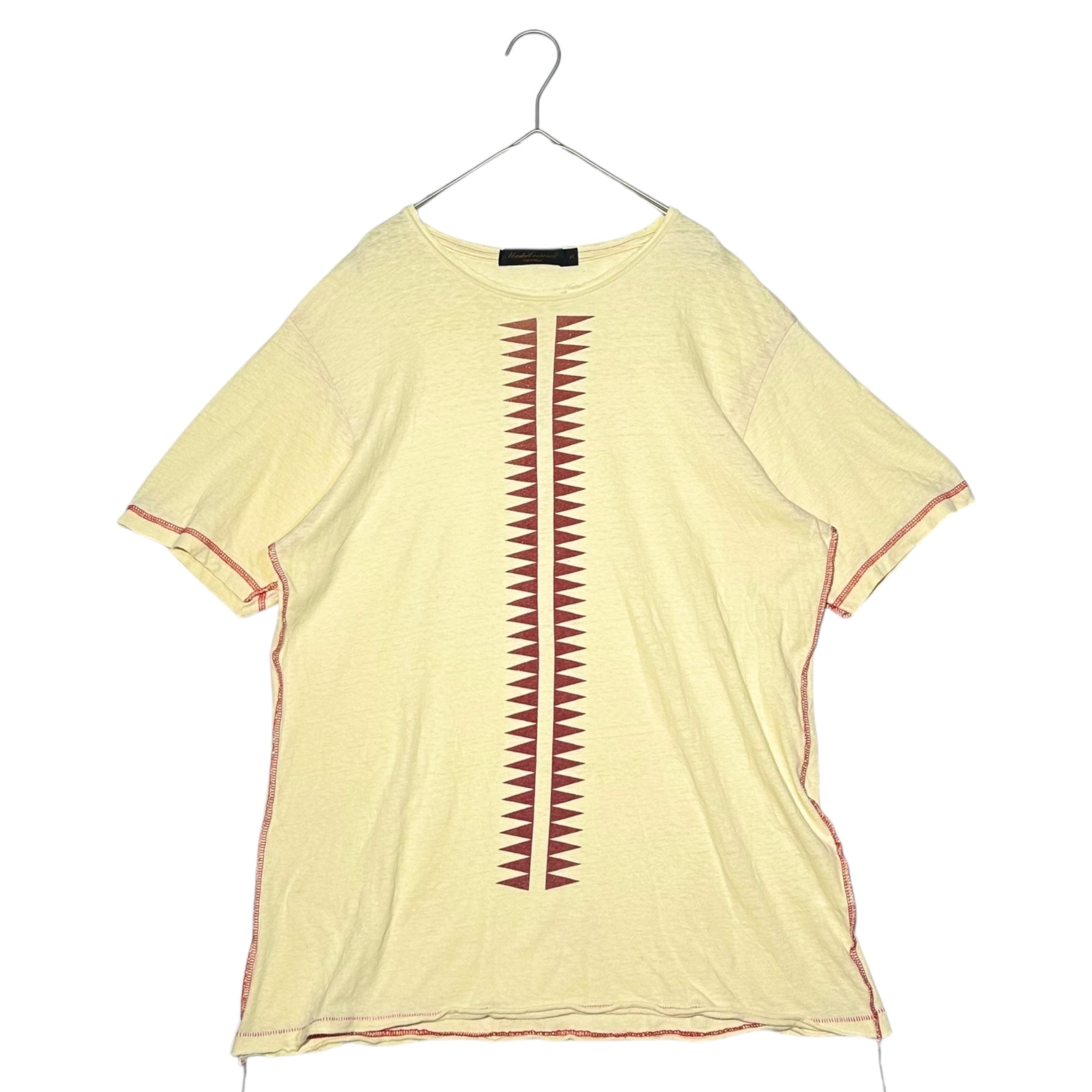 UNDERCOVERISM(アンダーカバイズム) 03SS Scab Distressed Finish Center GIZ Pattern Crew Neck T-Shirt ダメージ加工 センター GIZ 柄 クルーネック Tシャツ M アイボリー×レッド