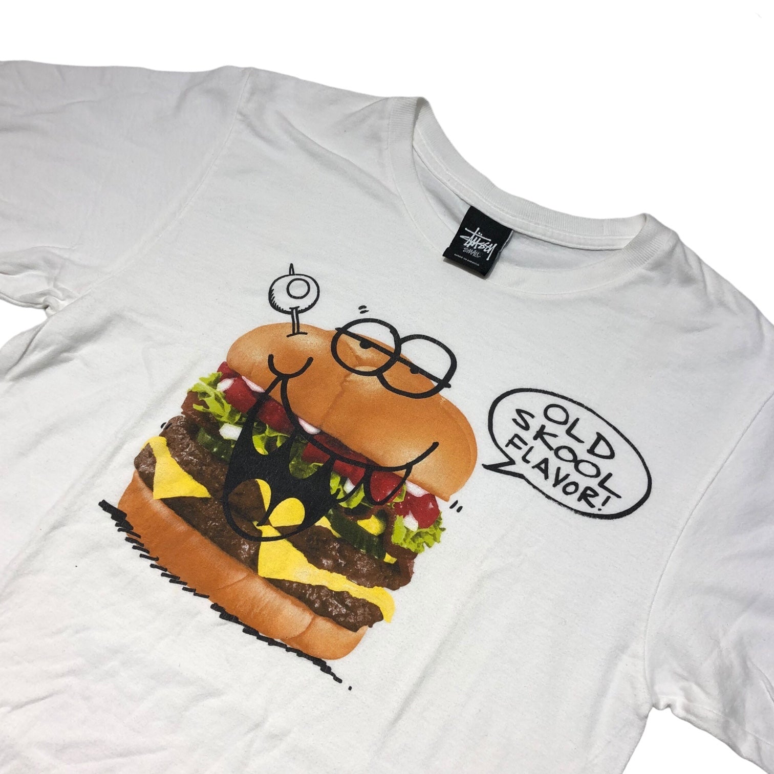 STUSSY(ステューシー) OLD SKOOL FLAVOR Hamburger T-shirt S ホワイト×マルチカラー