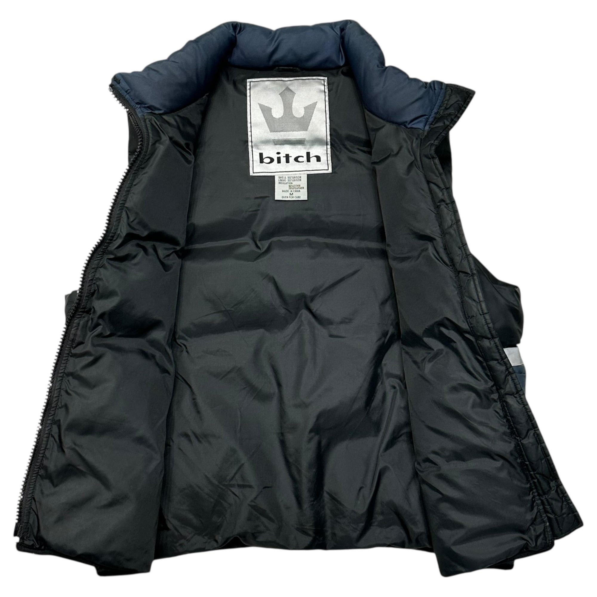 bitch skateboards(ビッチ スケートボーダーズ) 90’s Reflector Line Down Vest 90年代 リフレクター ライン ダウン ベスト M ブラック×ネイビー×シルバー