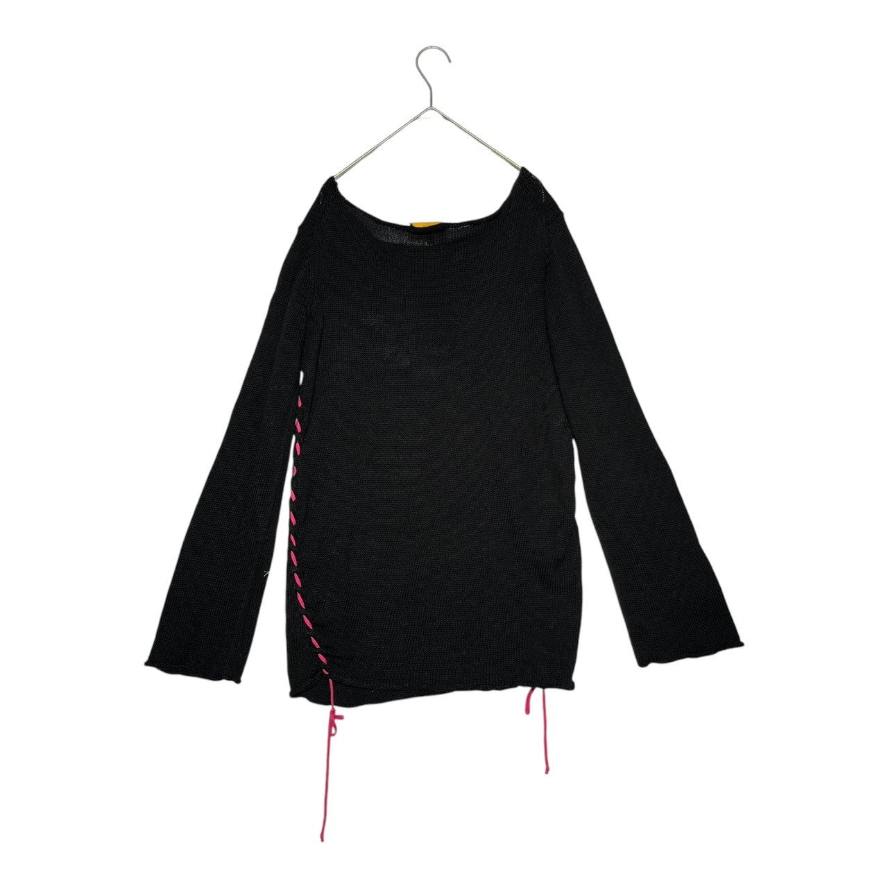 Vivienne Westwood RED LABEL(ヴィヴィアンウエストウッドレッドレーベル) 00's Side lace-up chest orb embroidery pullover knit サイド レースアップ 胸 オーブ刺繍 プルオーバー ニット 357-01-17002 2(M) ブラック×ピンク オリゾンティタグ