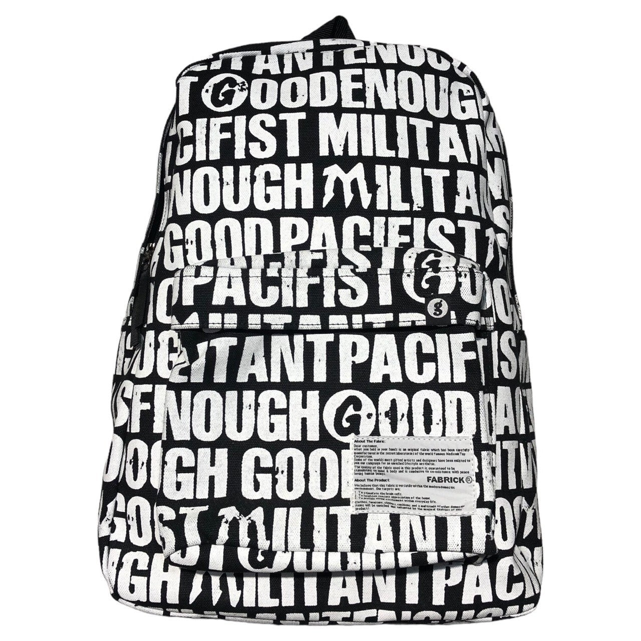 GOODENOUGH × militant pacifist × FABRICK(グッドイナフ×ミリタントパシフィスト×ファブリック) all over logo backpack ロゴ リュック バックパック ブラック×ホワイト