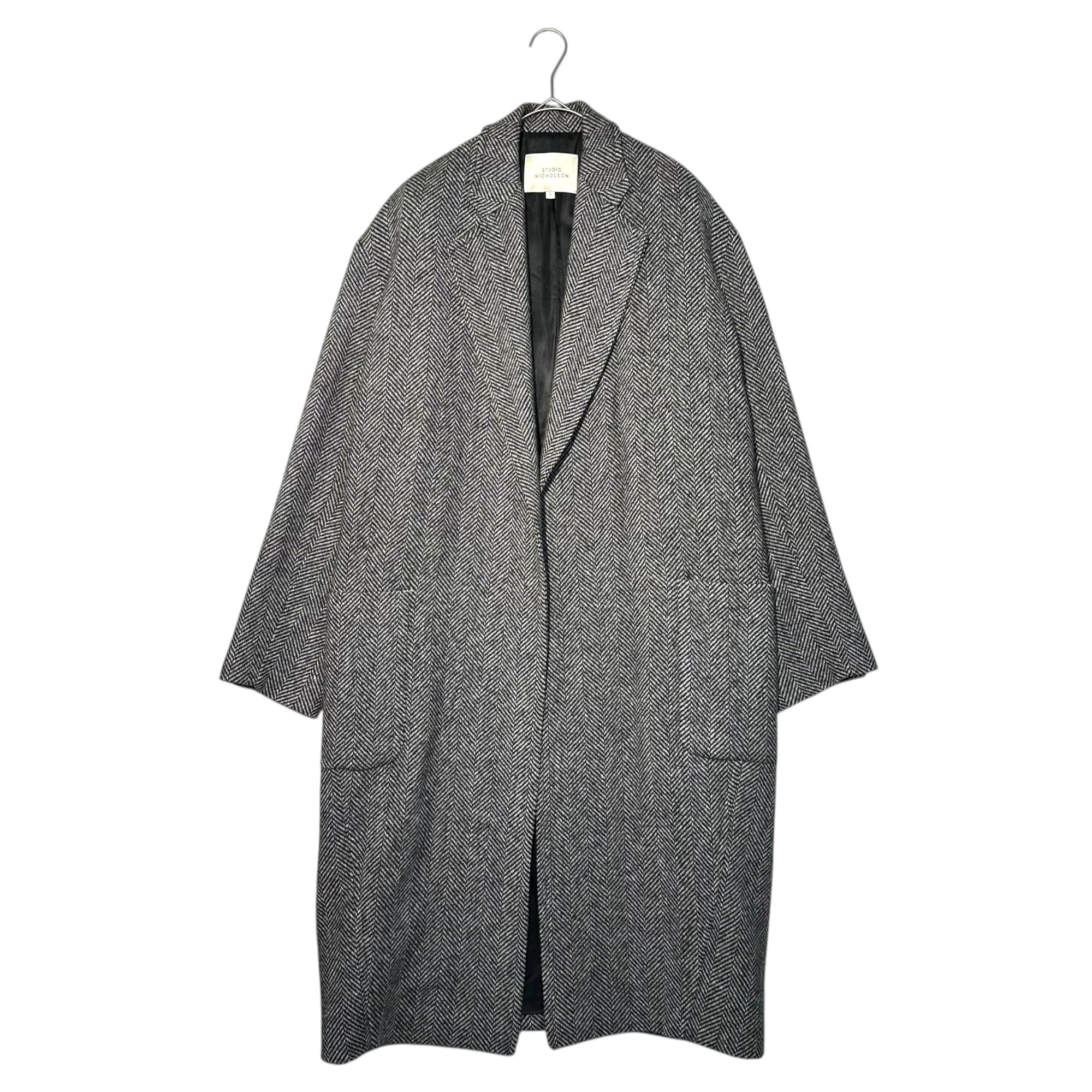 STUDIO NICHOLSON(スタジオニコルソン) Buttonless Herringbone Wool Chester Long Coat ボタンレス ヘリンボーン ウール チェスター ロング コート SN-146 S グレー ユニセックス
