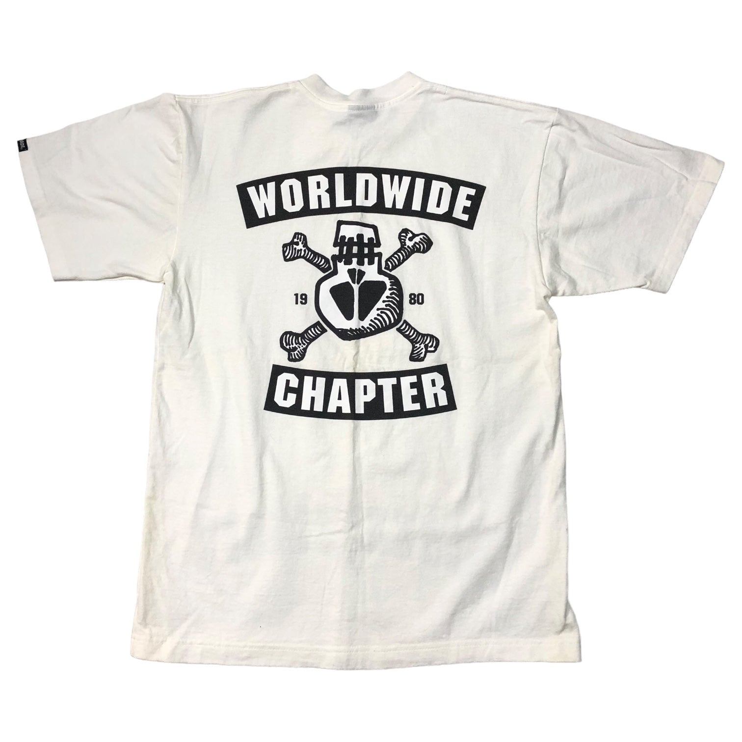 STUSSY(ステューシー) 00's CUSTOMADE riders skull Tシャツ ライダース スカル SIZE FREE ホワイト  逆さクロスボーンスカル OLD STUSSY