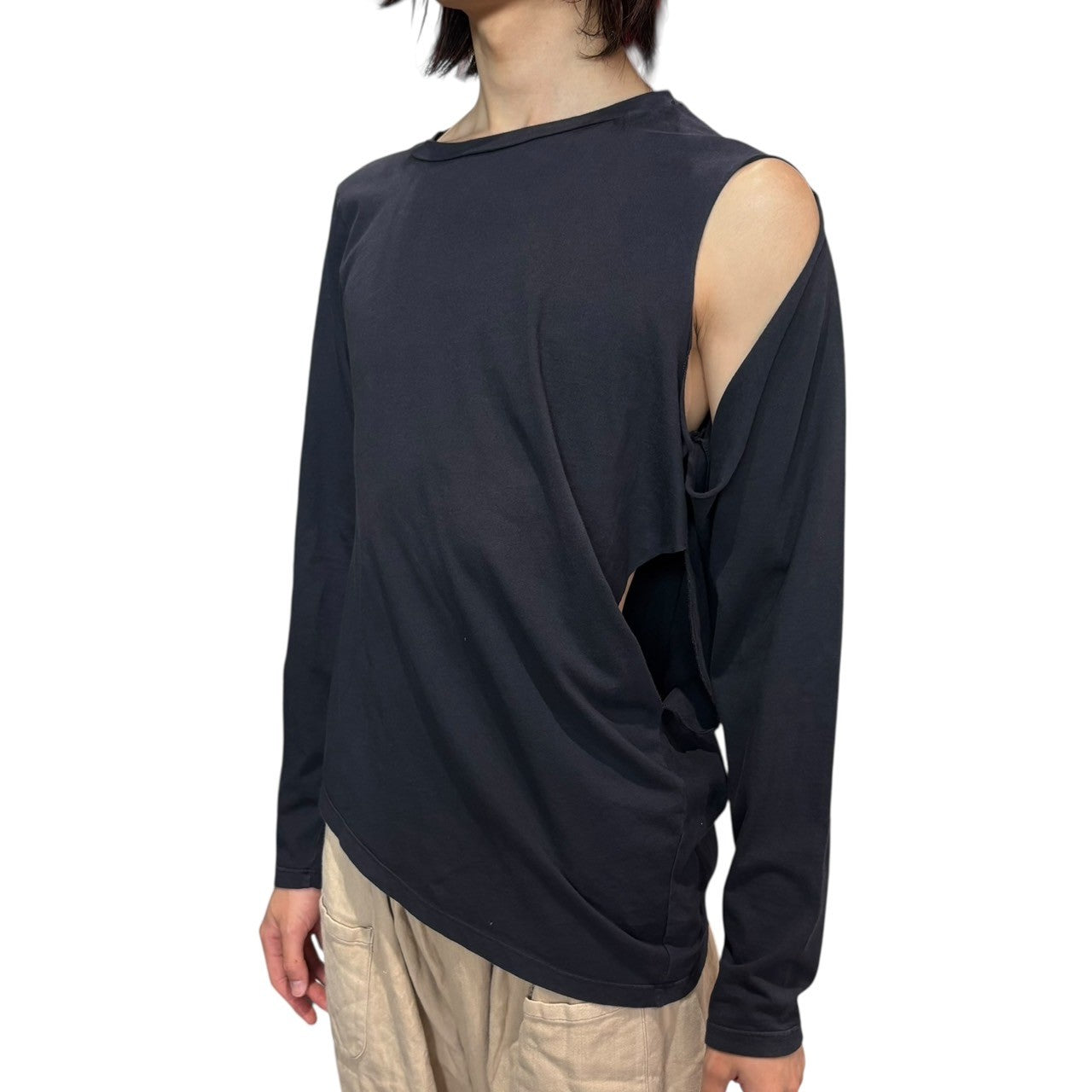 Maison Martin Margiela(メゾン マルタンマルジェラ) 00's Archive Asymmetrical Side-Open S/S T-Shirt アーカイブ アシンメトリー サイドオープン 半袖 Tシャツ XL ネイビー 白タグ