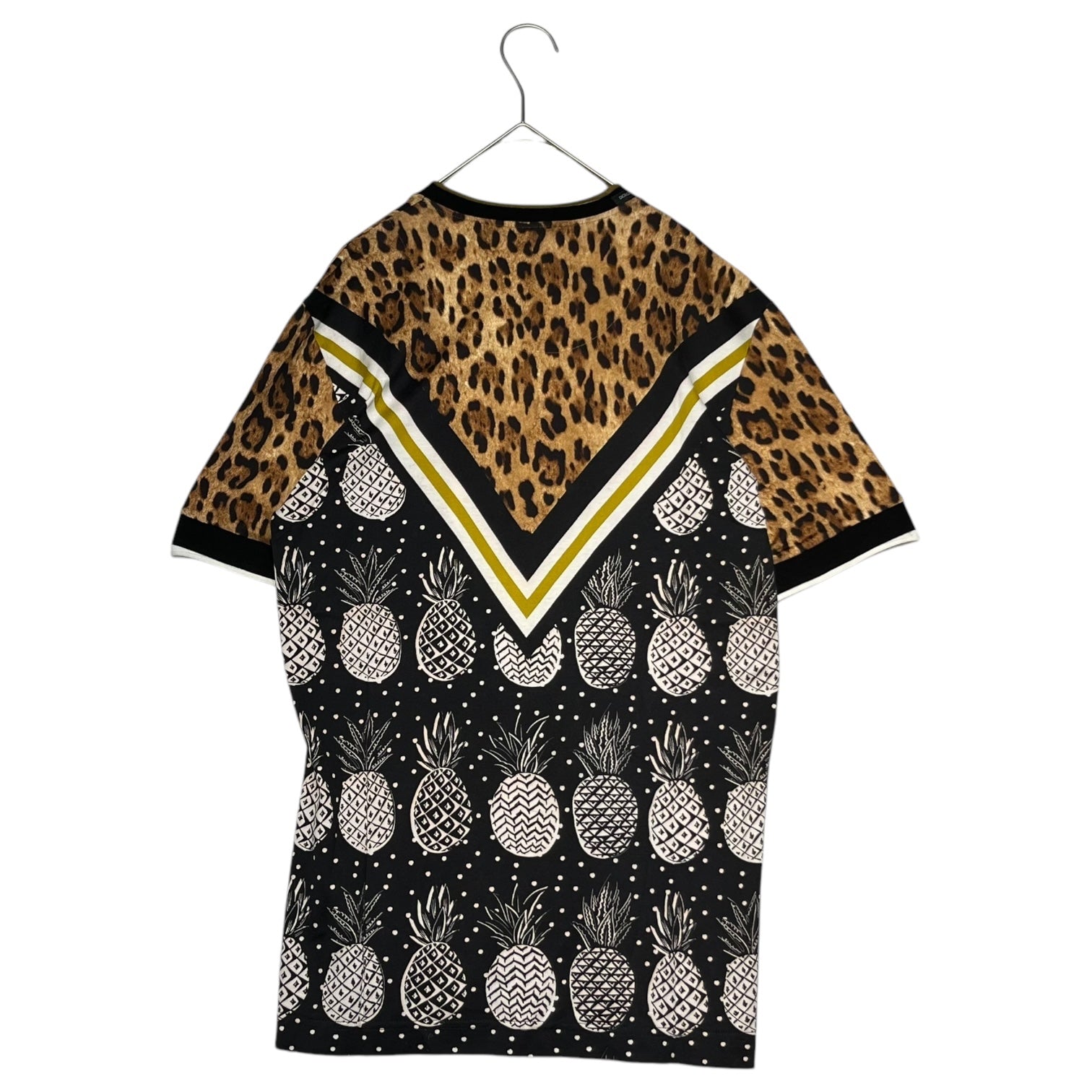 DOLCE&GABBANA(ドルチェ&ガッバーナドルガバ) Leopard and pineapple print T-shirt レオパード＆パイナップル柄 Tシャツ G8HA8T HP7EJ 48(L程度) ブラウン×ブラック