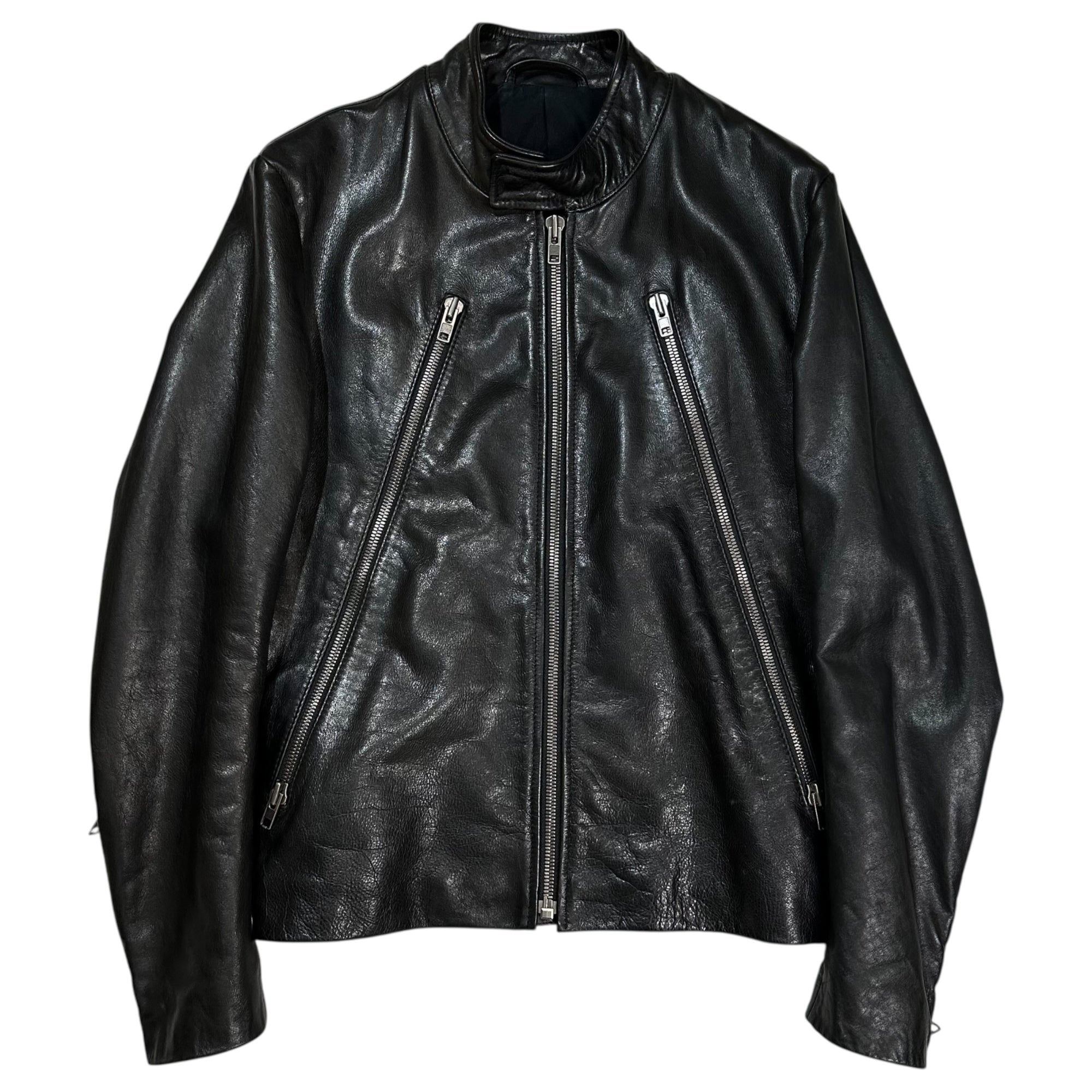 Maison Martin Margiela(メゾン マルタンマルジェラ) 11AW 5-ZIP LEATHER JACKET - Cowhide ハチノジ ライダース ジャケット 牛革 S30AM0203 44(XS程度) ブラック レザー