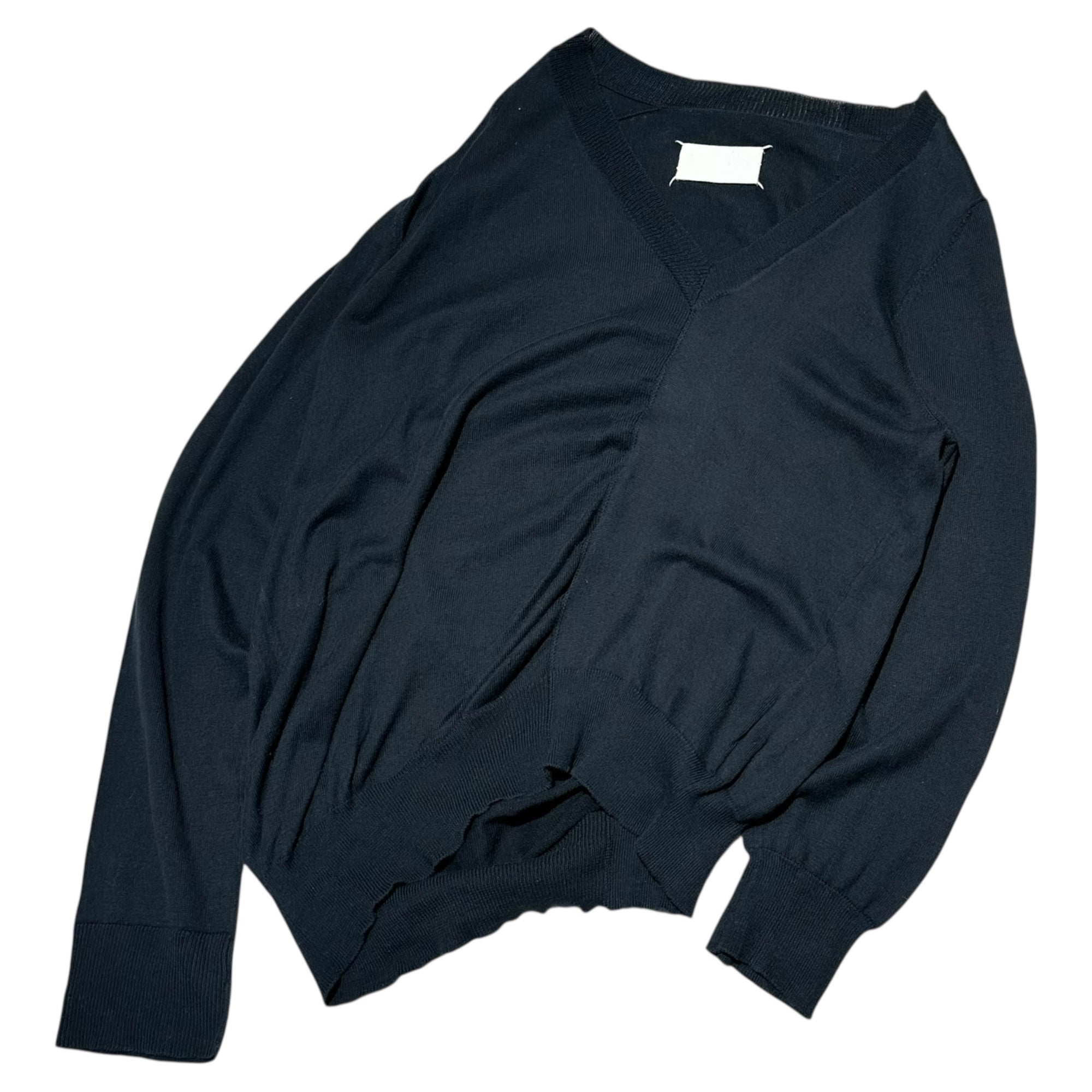 Maison Martin Margiela(メゾン マルタンマルジェラ) 05SS “Distorted” V-neck L/S knit 本人期 歪み Vネック コットン 長袖 ニット XL ネイビー 00’s アーカイブ